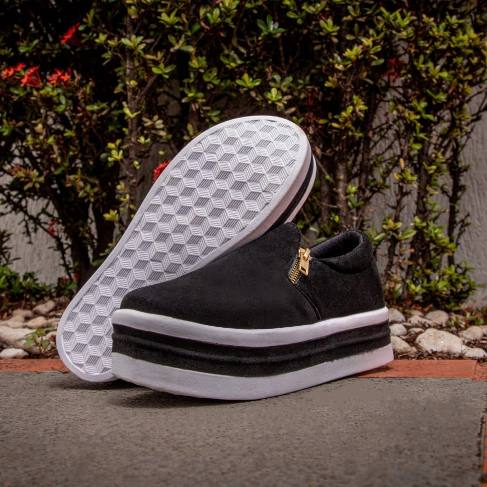 Vista 2 Slip On Tênis Plataforma Com Zíper Lateral Feminino Sola Alta Macio Para Ficar Alta Gugi preto