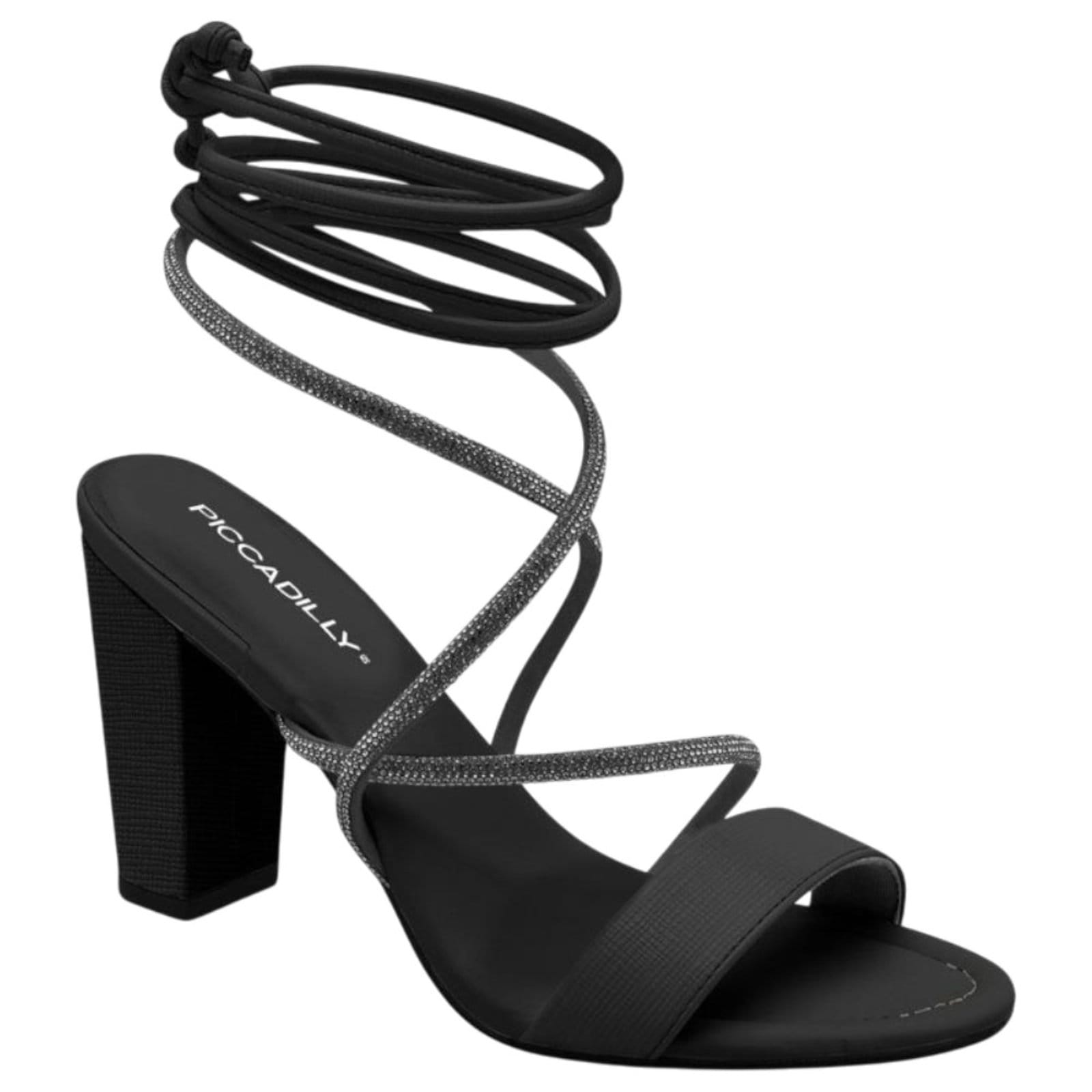 Sandália Salto Alto Amarração na Perna Piccadilly 727153 Feminina - Preta