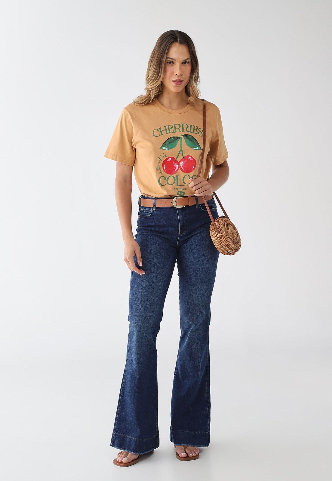 Vista 2 Calça Jeans Feminina Colcci Flare Cintura Alta Escura Colcci azul