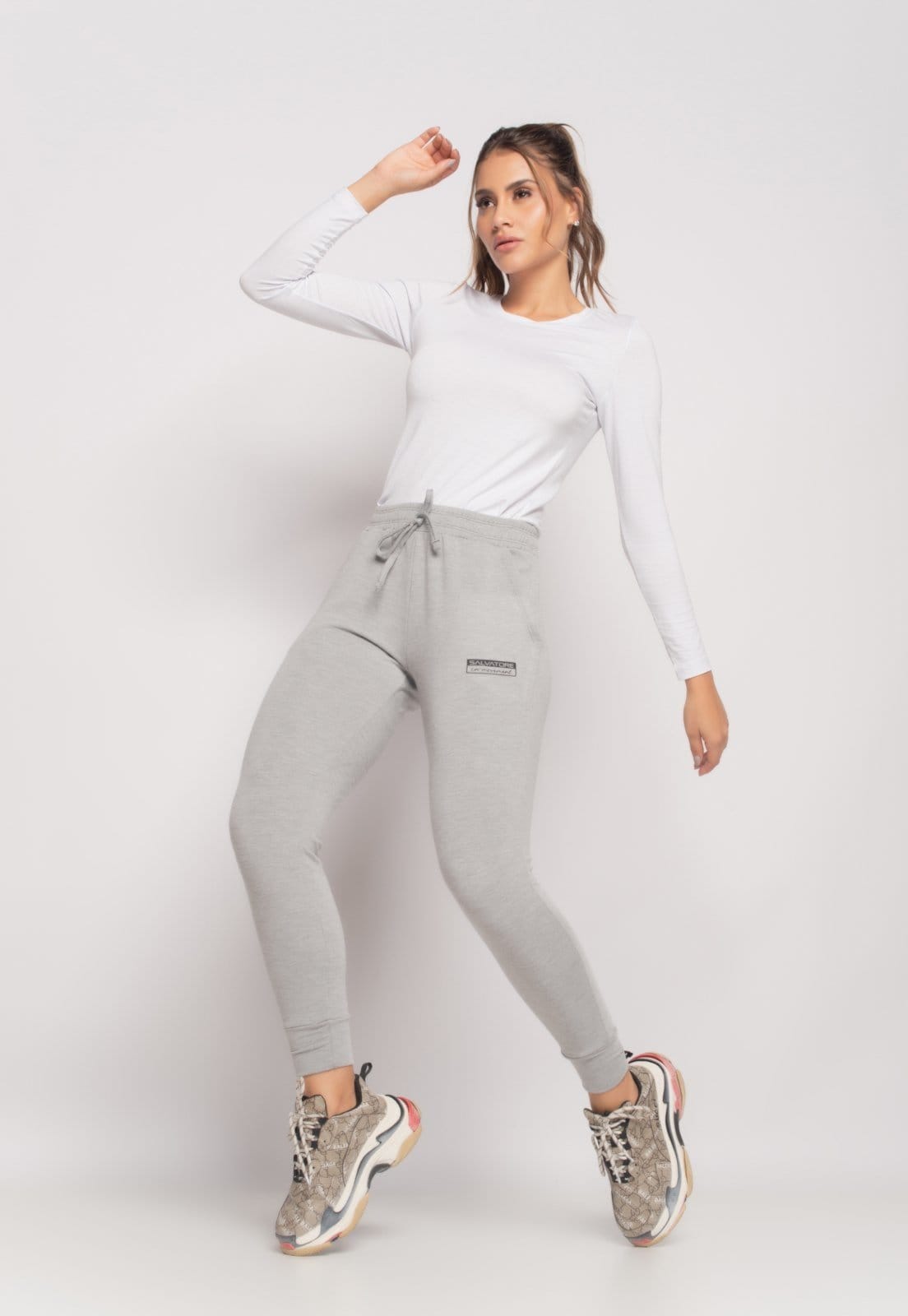 Vista 2 Blusa Sport Manga Longa e Gola Redonda Malha Salvatore Branca Salvatore Fashion branco