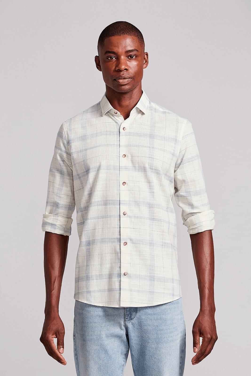 HIGHSTIL Camisa Slim Fit Listrada Areia