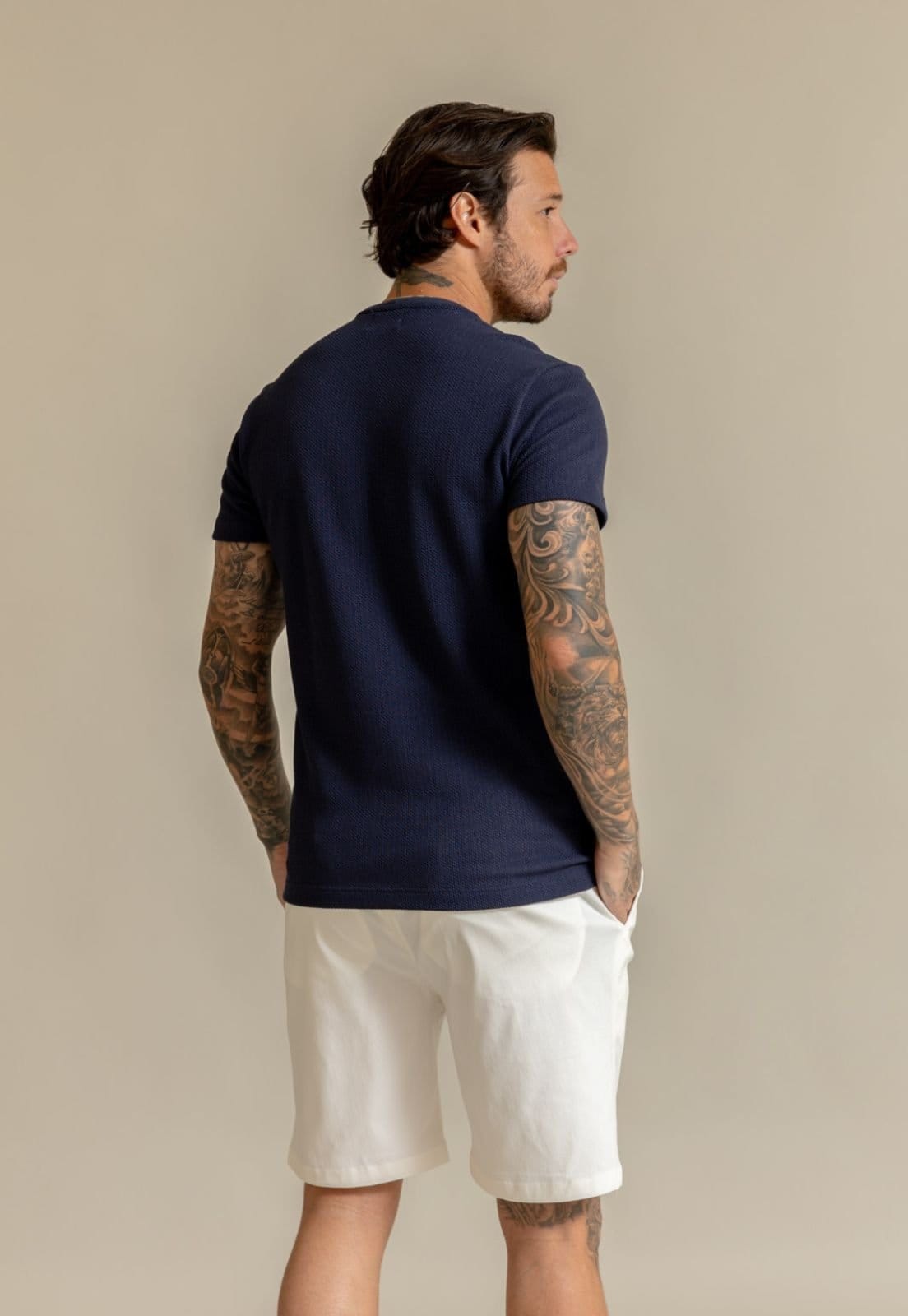 Vista 2 Camiseta Tricot Gola Careca com Elastano Marinho Dialogo Jeans azul