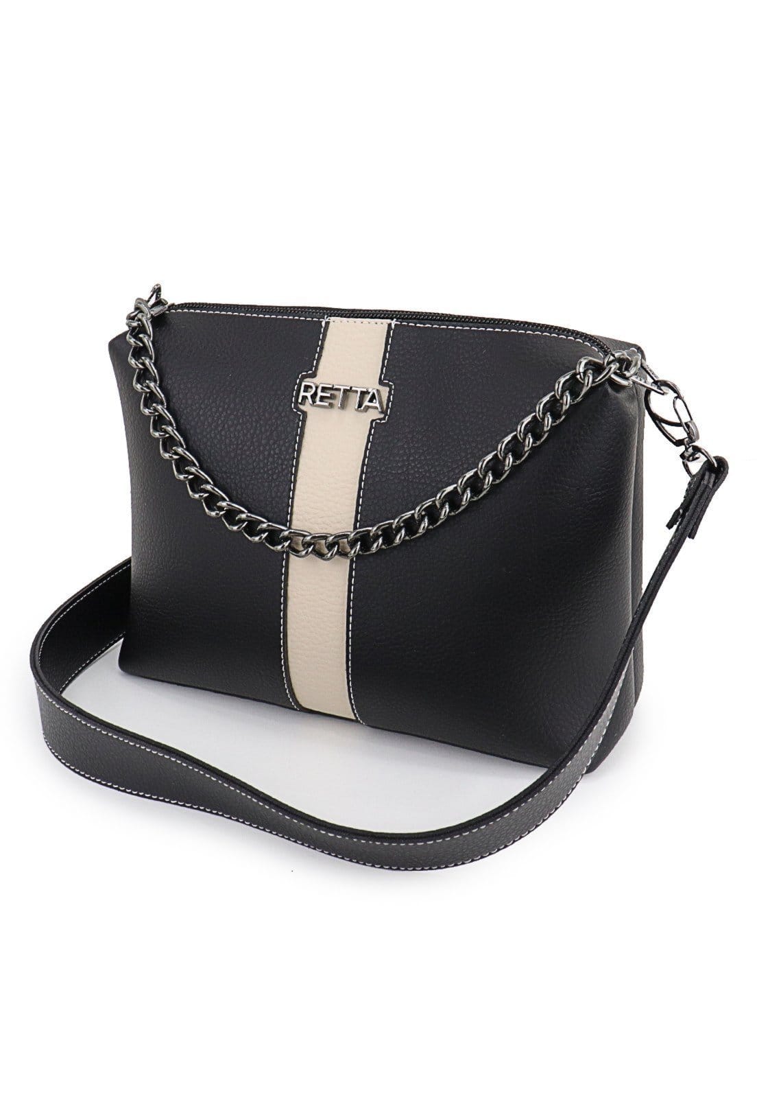 Vista 2 Bolsa Feminina Retta Kiara Transversal Pequena Preta e Marfim Retta Shoes preto