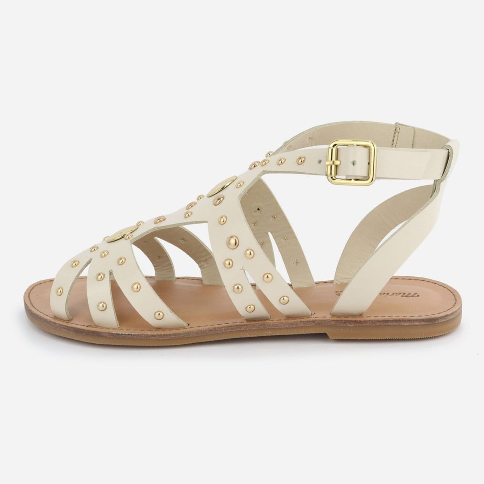 Sandália Off Pedraria Conforto Palminha Maria Paula Couro Rasteira White