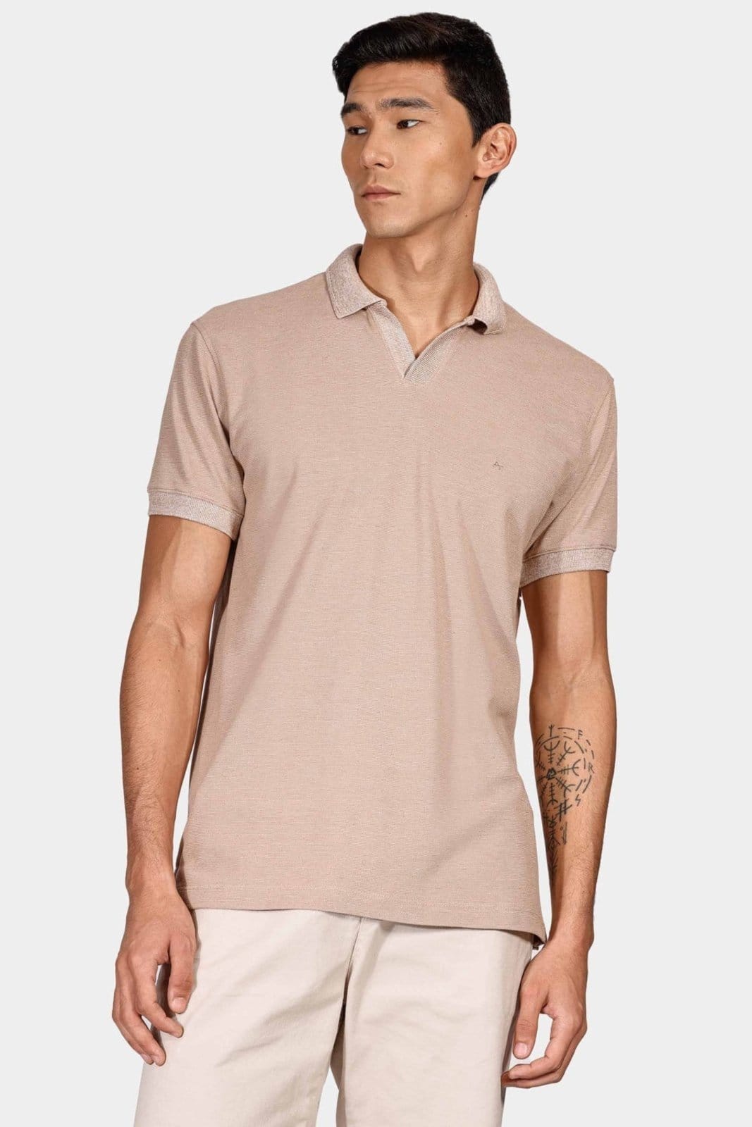 Polo Aramis Piquet Linum Duplo Cáqui Natural