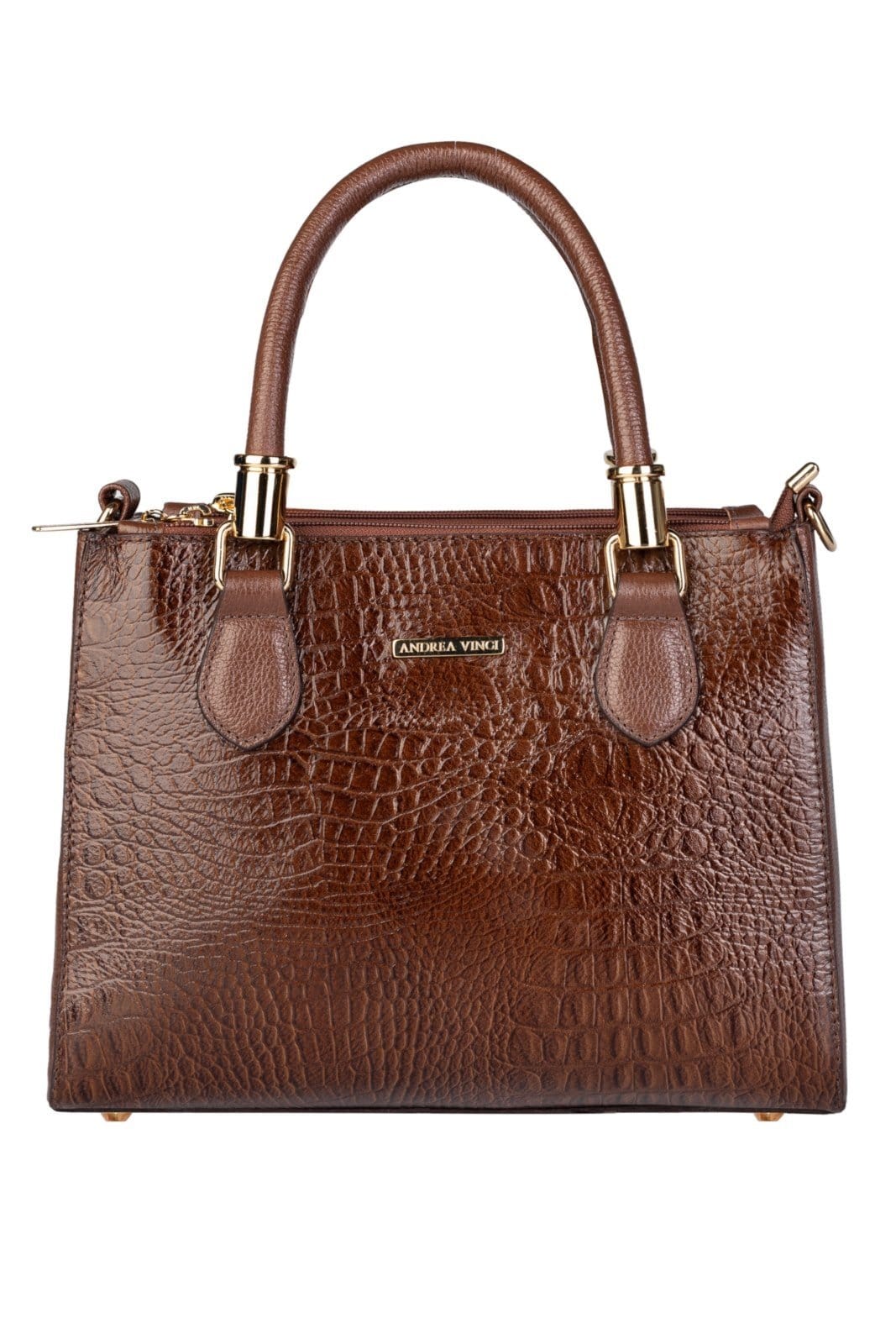 Bolsa Andrea Vinci Grande De Couro Croco Estruturada Emilia - Whisky