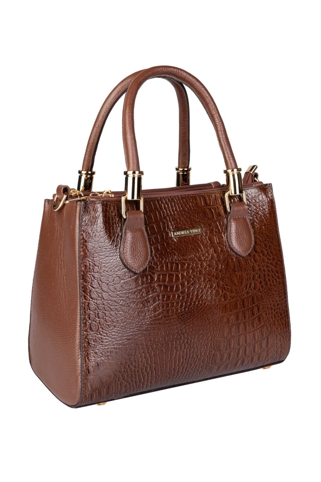 Vista 2 Bolsa Andrea Vinci Grande De Couro Croco Estruturada Emilia - Whisky Andrea Vinci café