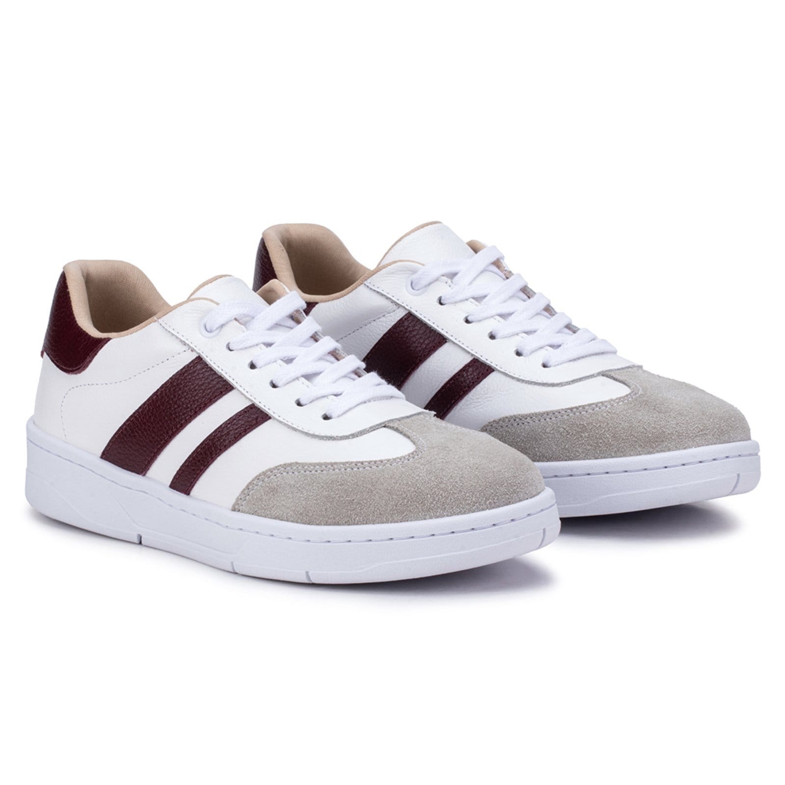 Vista 2 Tênis Feminino Bella Nina Couro Casual Confortável Moderno Caminhada Com Bordô Bella Nina branco