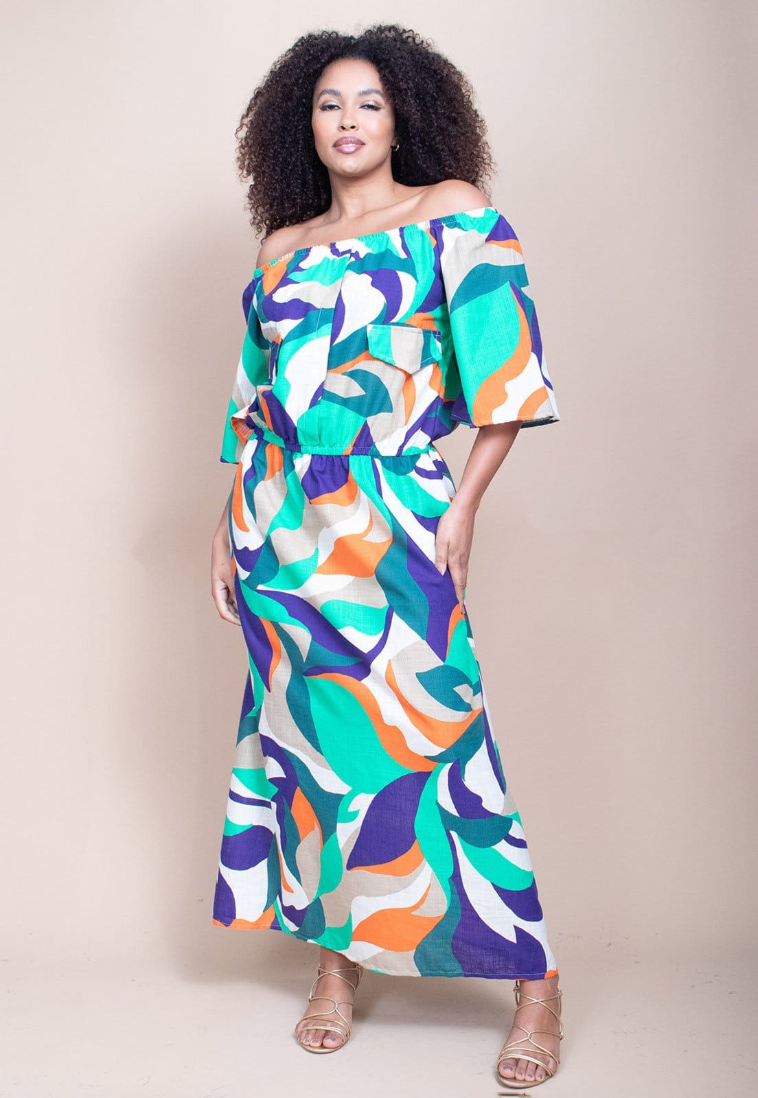 Vestido Midi Cabanafree Ciganinha Viscose com Lapela Estampa Brisa do Mar