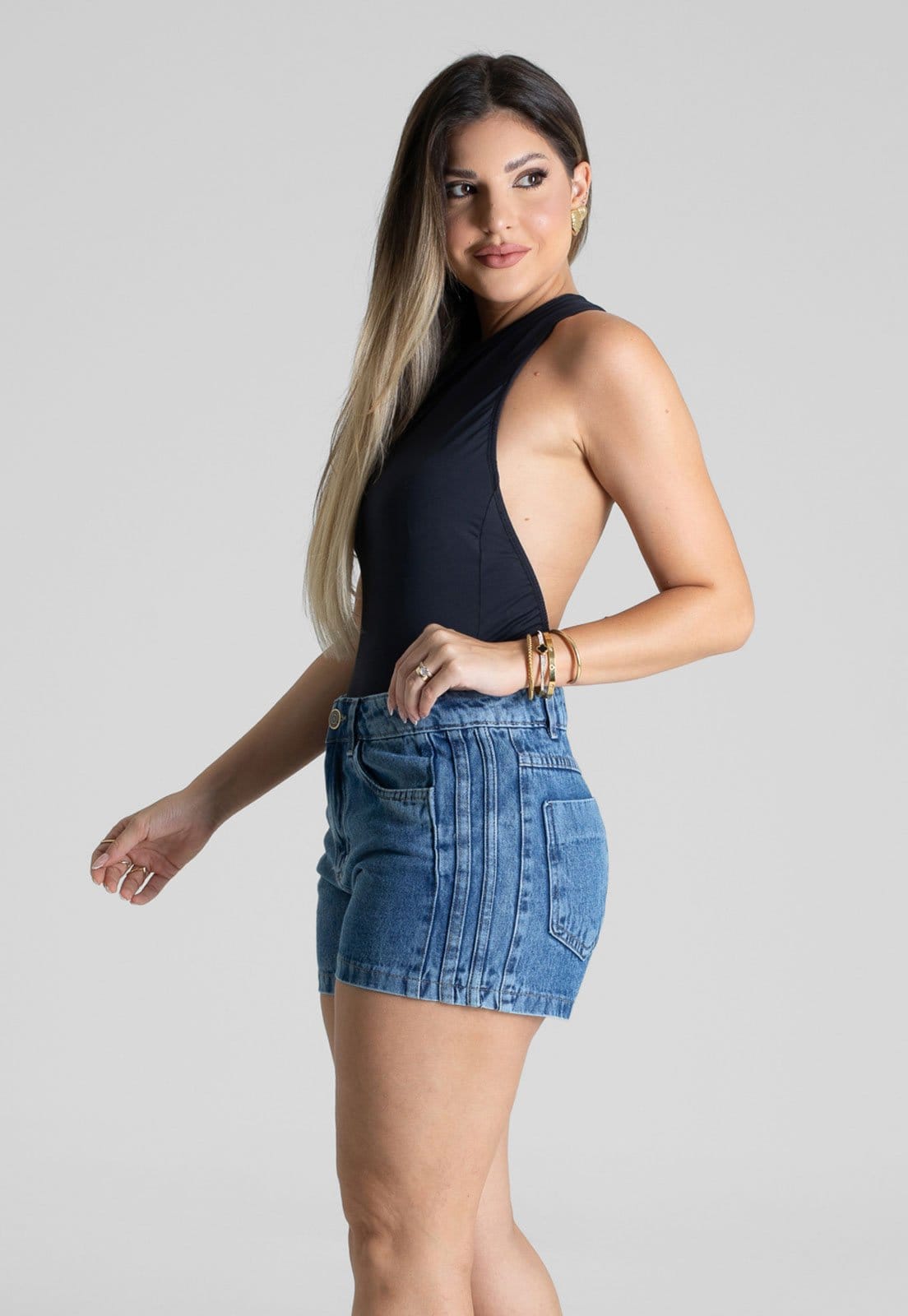 Vista 2 Shorts Feminino Sawary Cintura Média Sawary azul