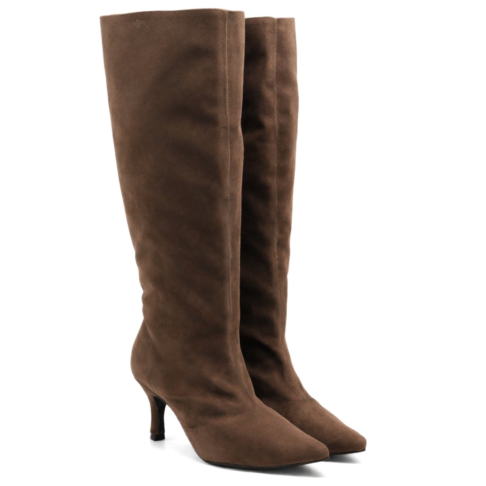 Bota Feminina Bico Fino Cano Alto Salto Baixo Sete Sales 17005 Camurça