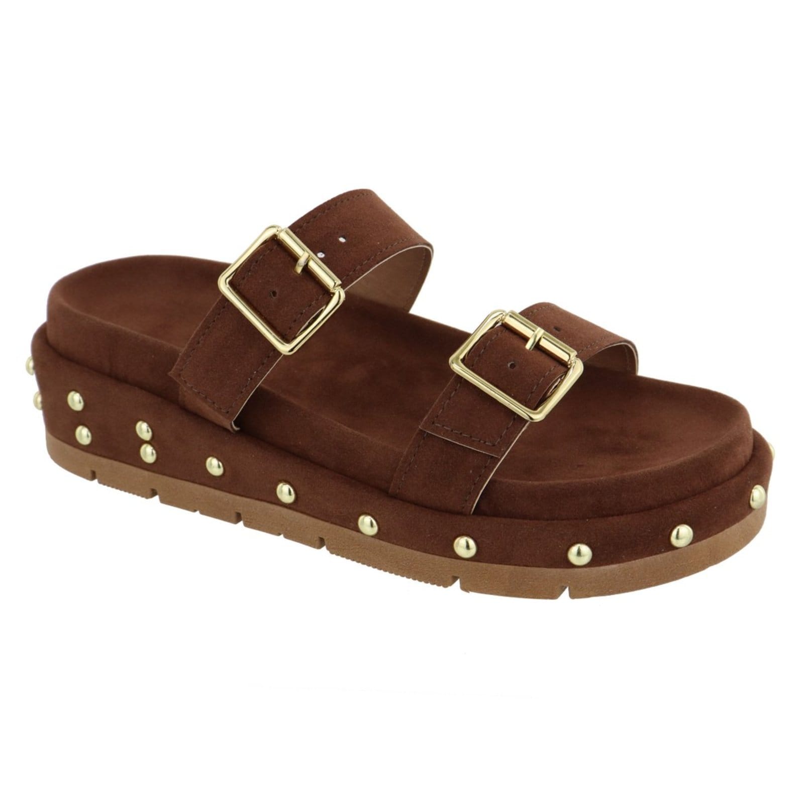 Sandália Papete Feminina Sola Alta Fivelas Camurça