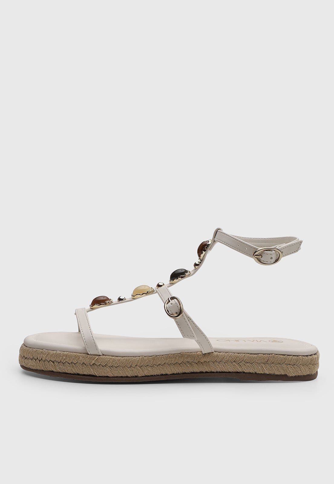 Rasteira Feminina VIA UNO Fechada Pedrarias Off-White