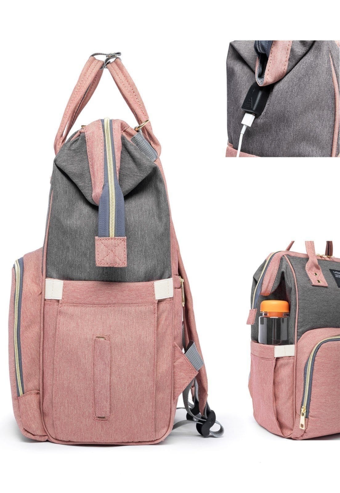 Vista 2 Mochila Lequeen Maternidade Porta Mamadeira Lequeen rosa