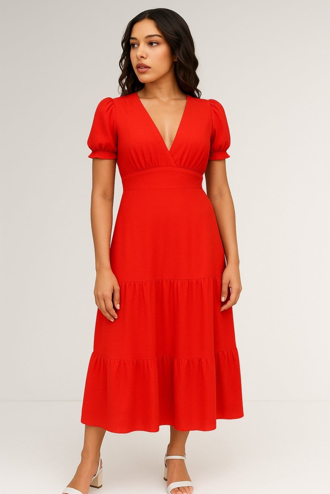 Vestido Longo D Bell Outlet Fashion Manga Bufante Vermelha