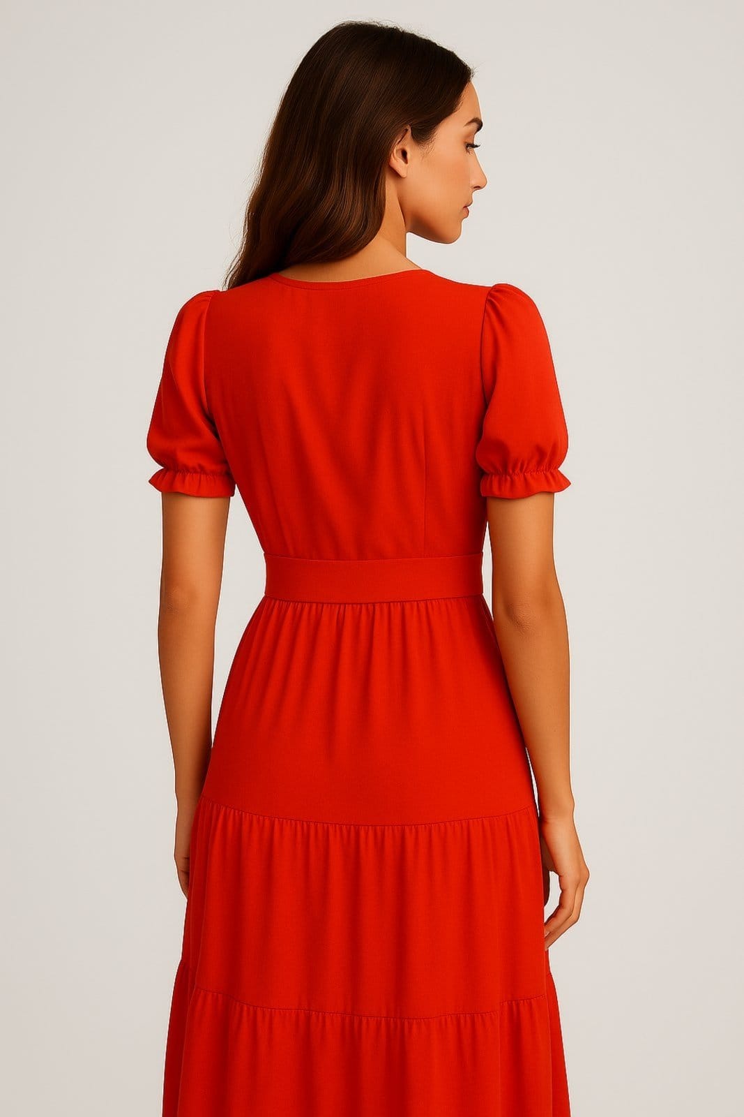 Vista 2 Vestido Longo D Bell Outlet Fashion Manga Bufante Vermelha D BELL OUTLET FASHION vermelho