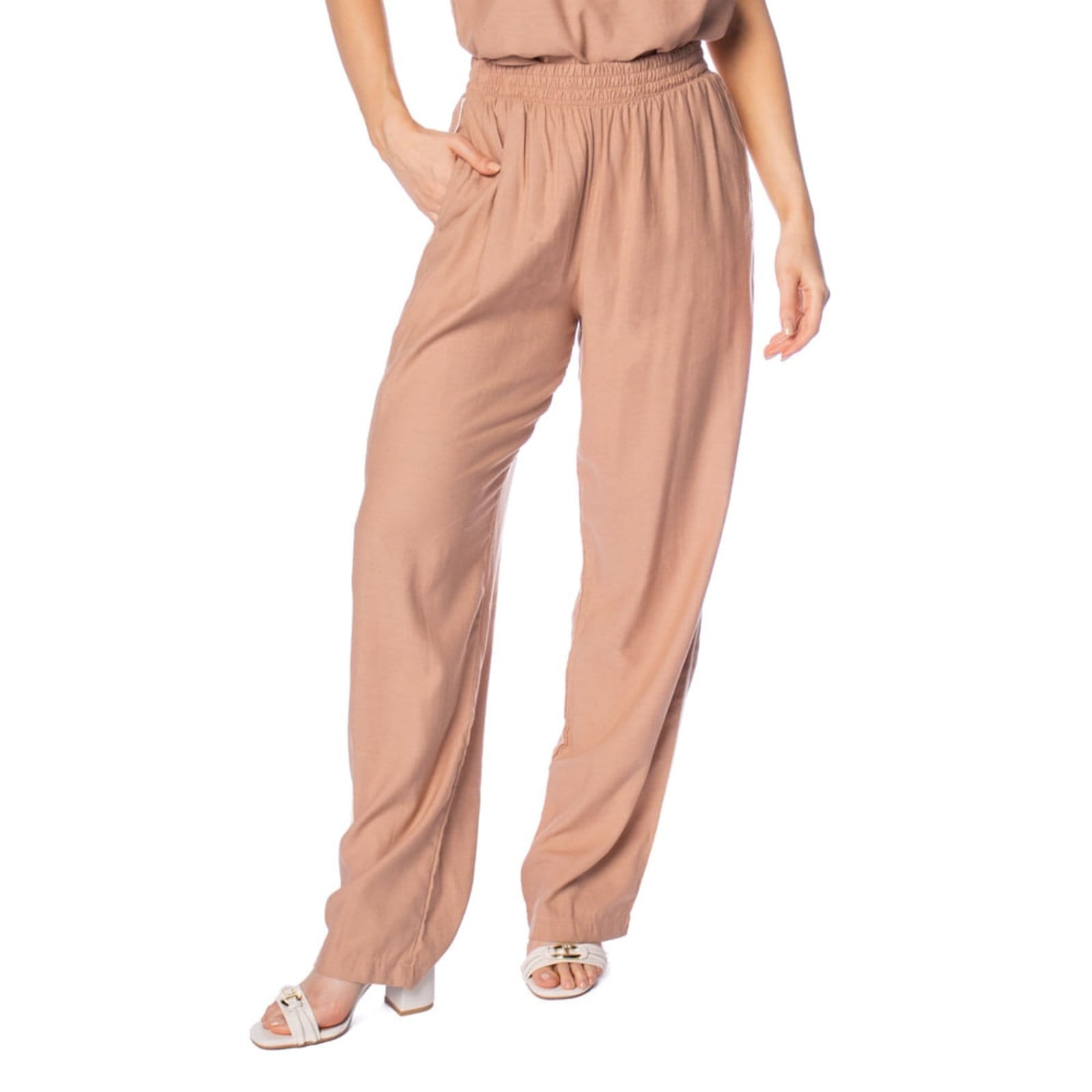 Calça Feminina Giraffe Linho Reta Filete Lateral Claro