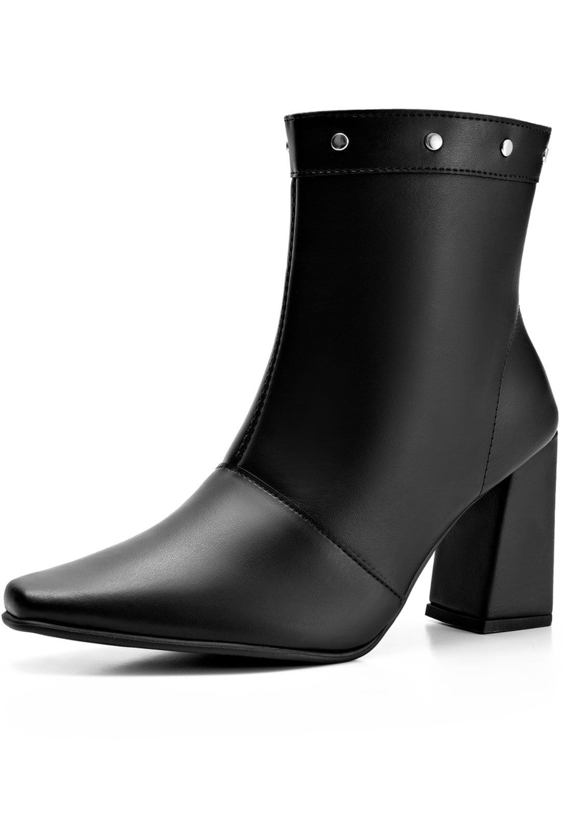 Bota Feminina Lumiss Salto Alto Bloco Cano Baixo Rebite Spike