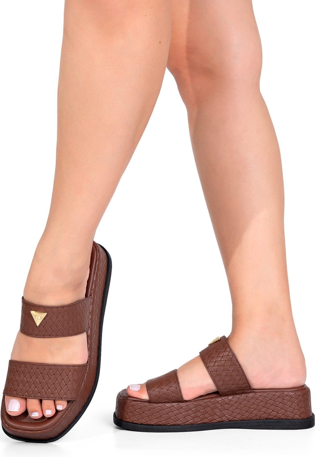 Vista 2 Sandália Feminina Lumiss Tamanco Flatform Juta Bico Quadrado Tressê Enfeite Metalizado LUMISS marrom
