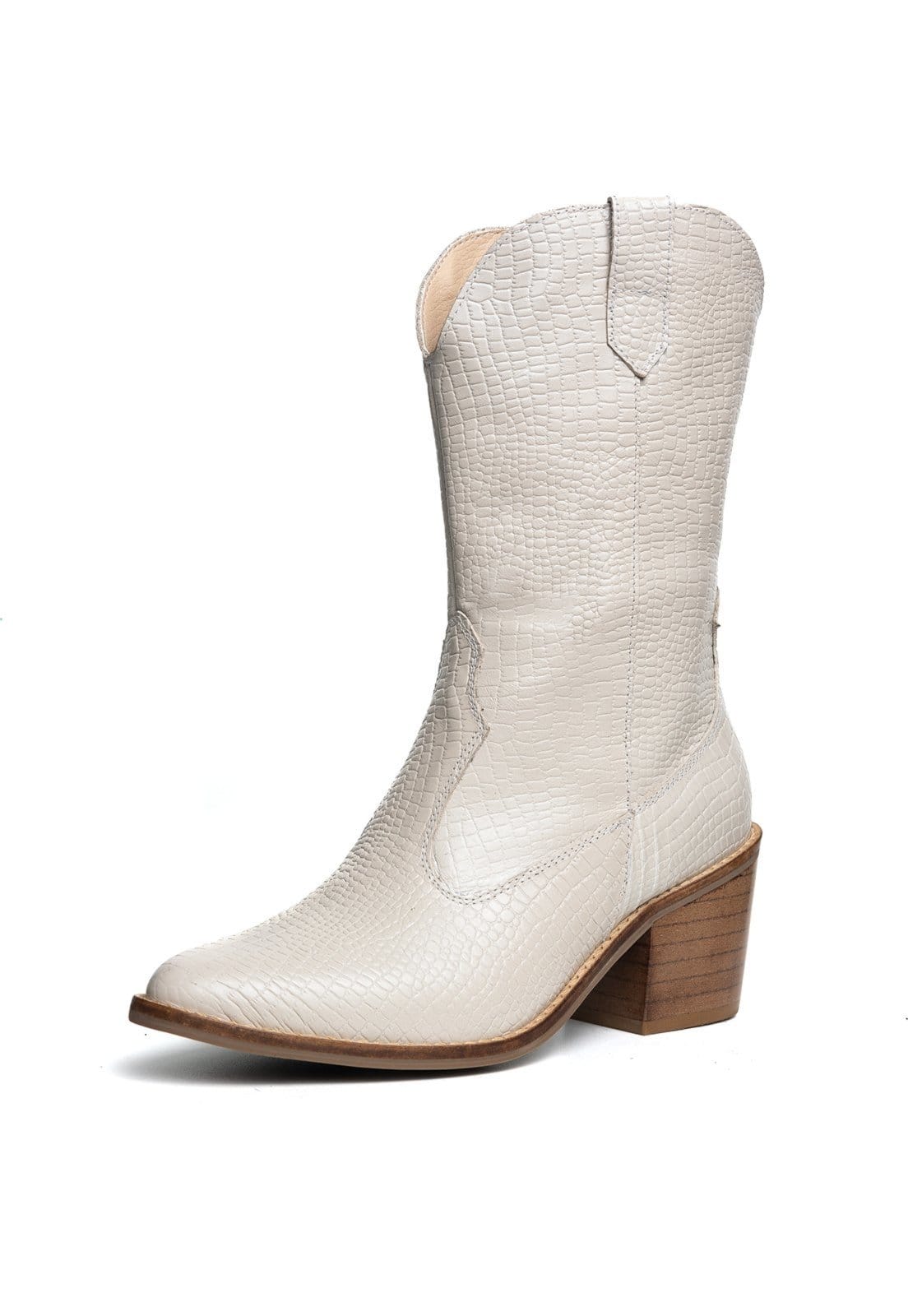 Bota Western Texana Bico Fino Country Couro Croco Off White