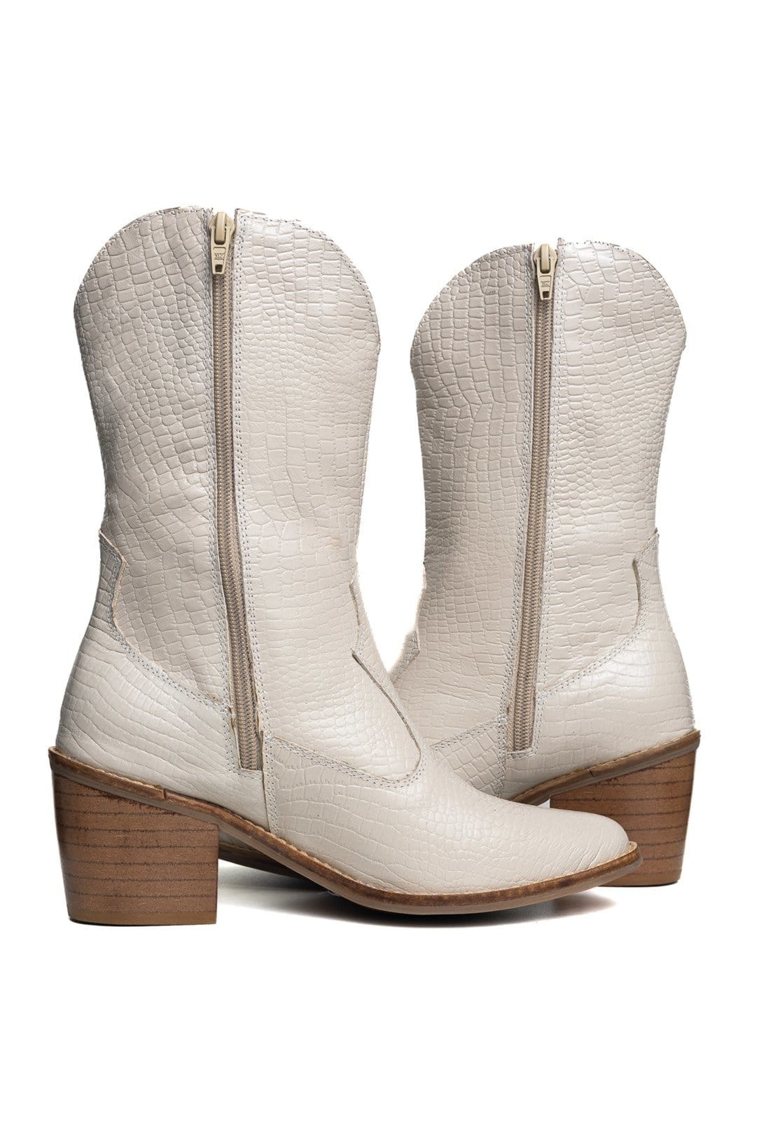 Vista 2 Bota Western Texana Bico Fino Country Couro Croco Off White TELLINI STORE off-white white