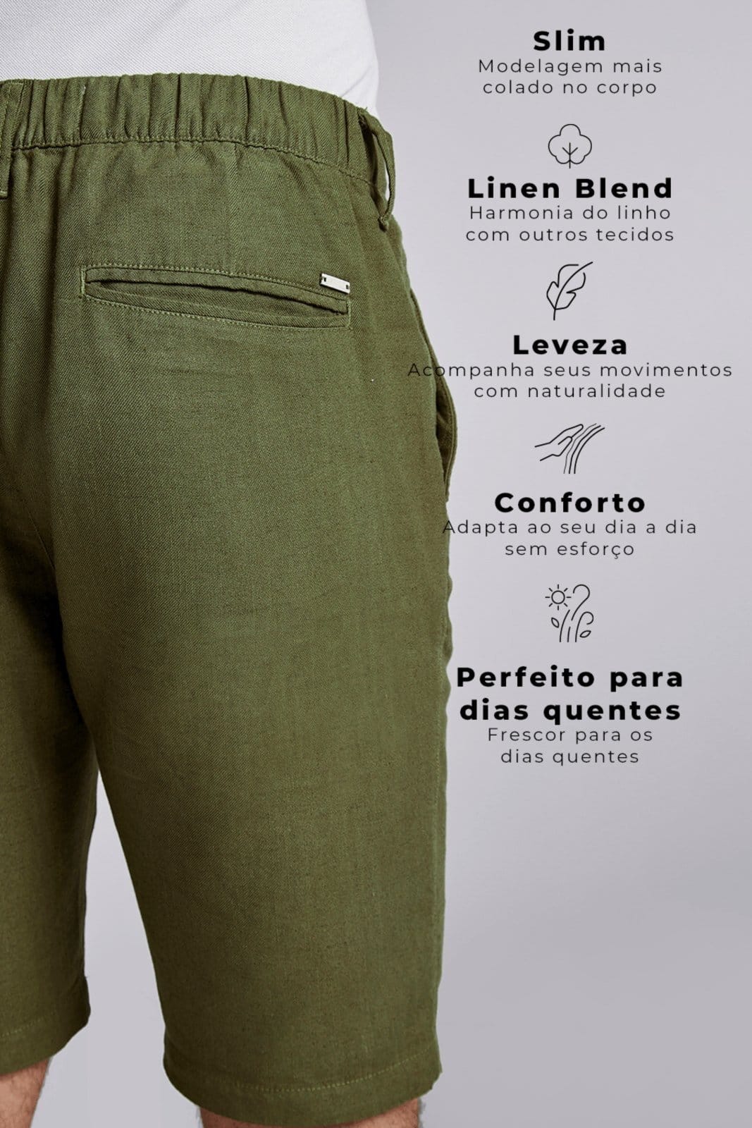 Vista 2 HIGHSTIL Bermuda Linen Blend Slim Fit Militar HIGHSTIL verde