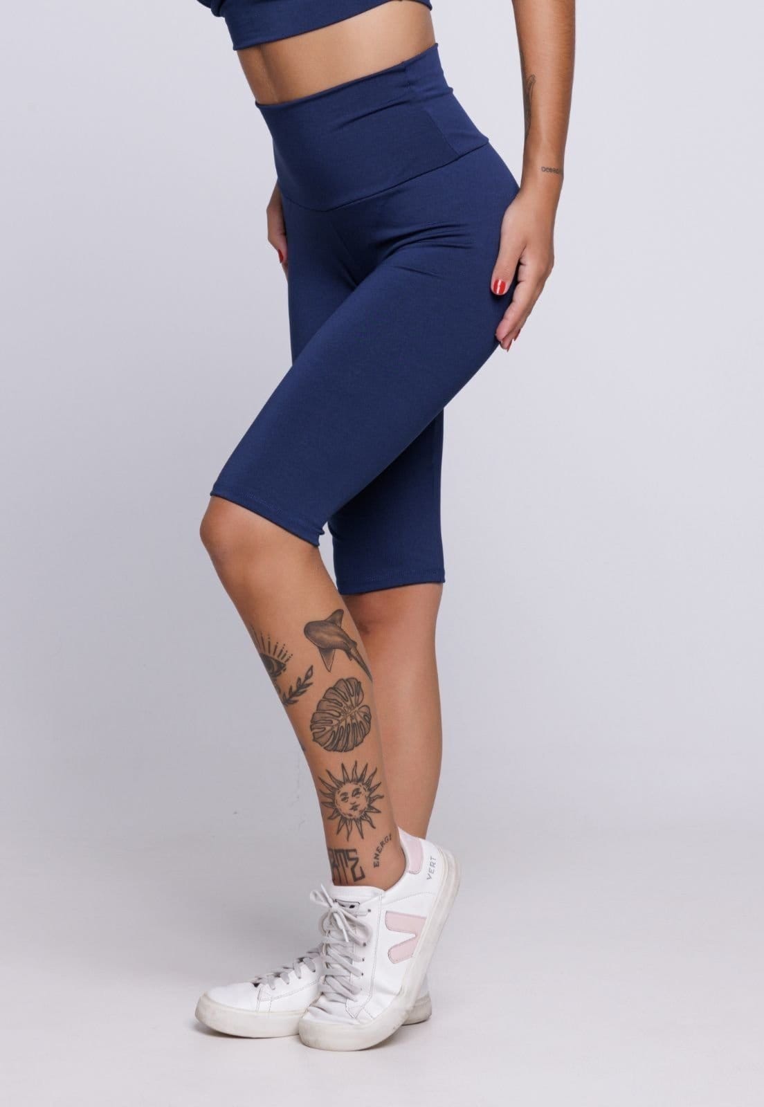 Vista 2 Bermuda Feminina WLS Modas Legging Fitness Academia Casual Marinho WLS Modas azul marinho