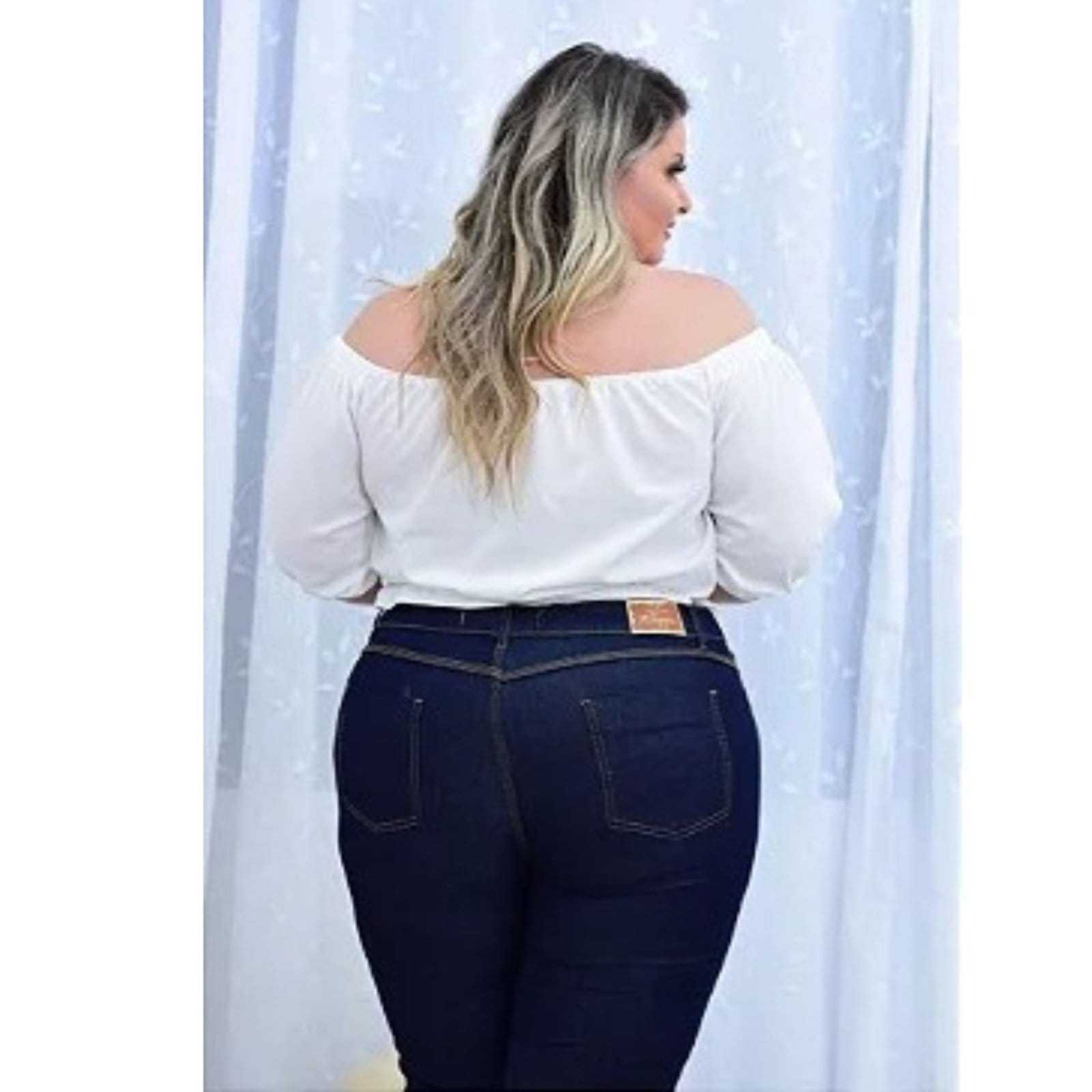 Vista 2 Calça Feminina Flare Plus Size Jeans Loka ão Jeans Loka azul/azul marinho