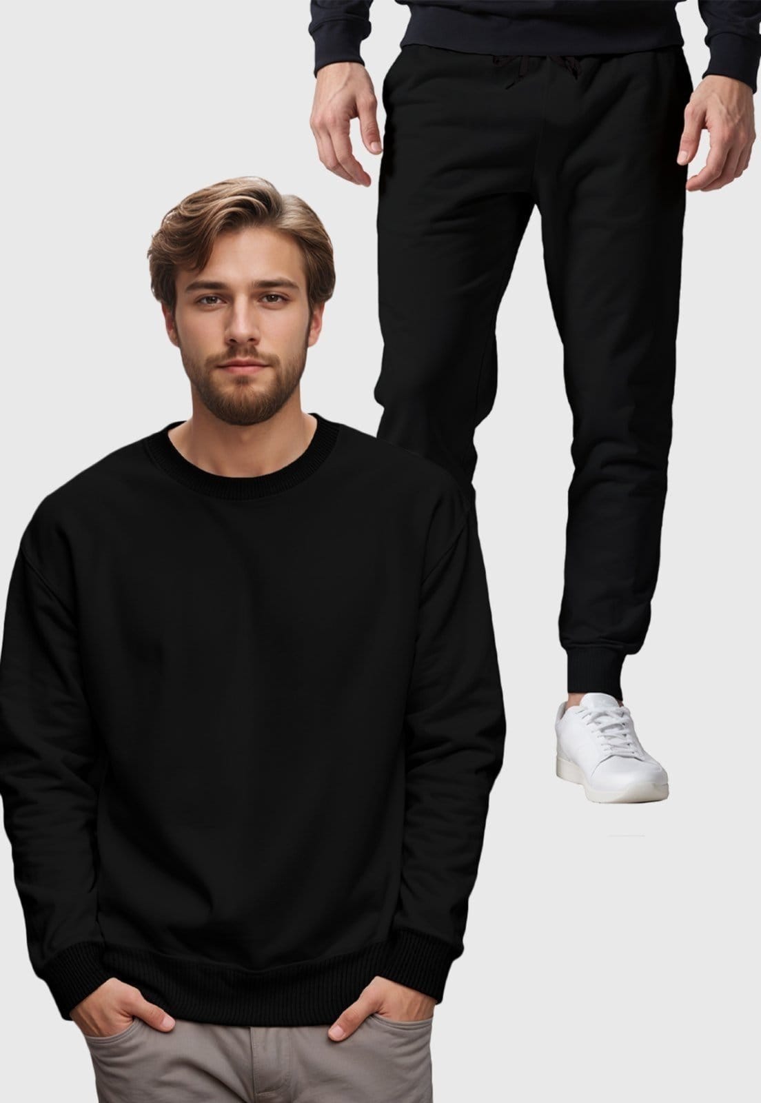 Conjunto Moletom Liso Gola Redonda e Calça Masculina Benellys