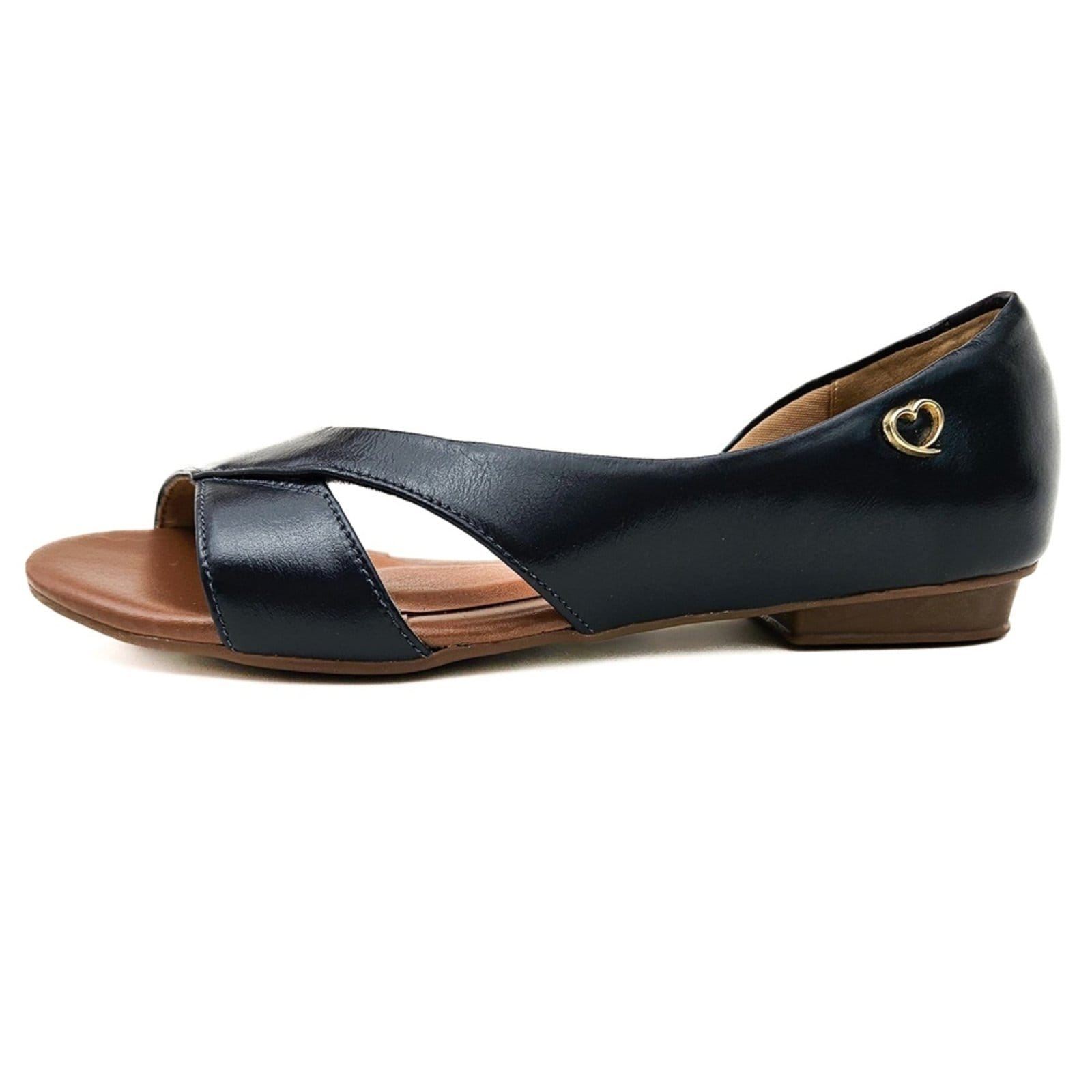 Vista 2 Sandália Rasteira em Couro Moema Amo Calçados azul marinho