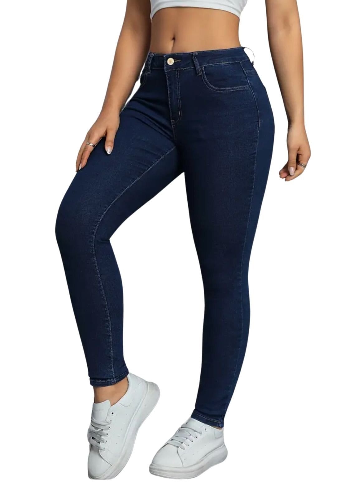 Calça Jeans Premium Skinny Feminina Cintura Alta com Elastano Lavagem Escura Premium