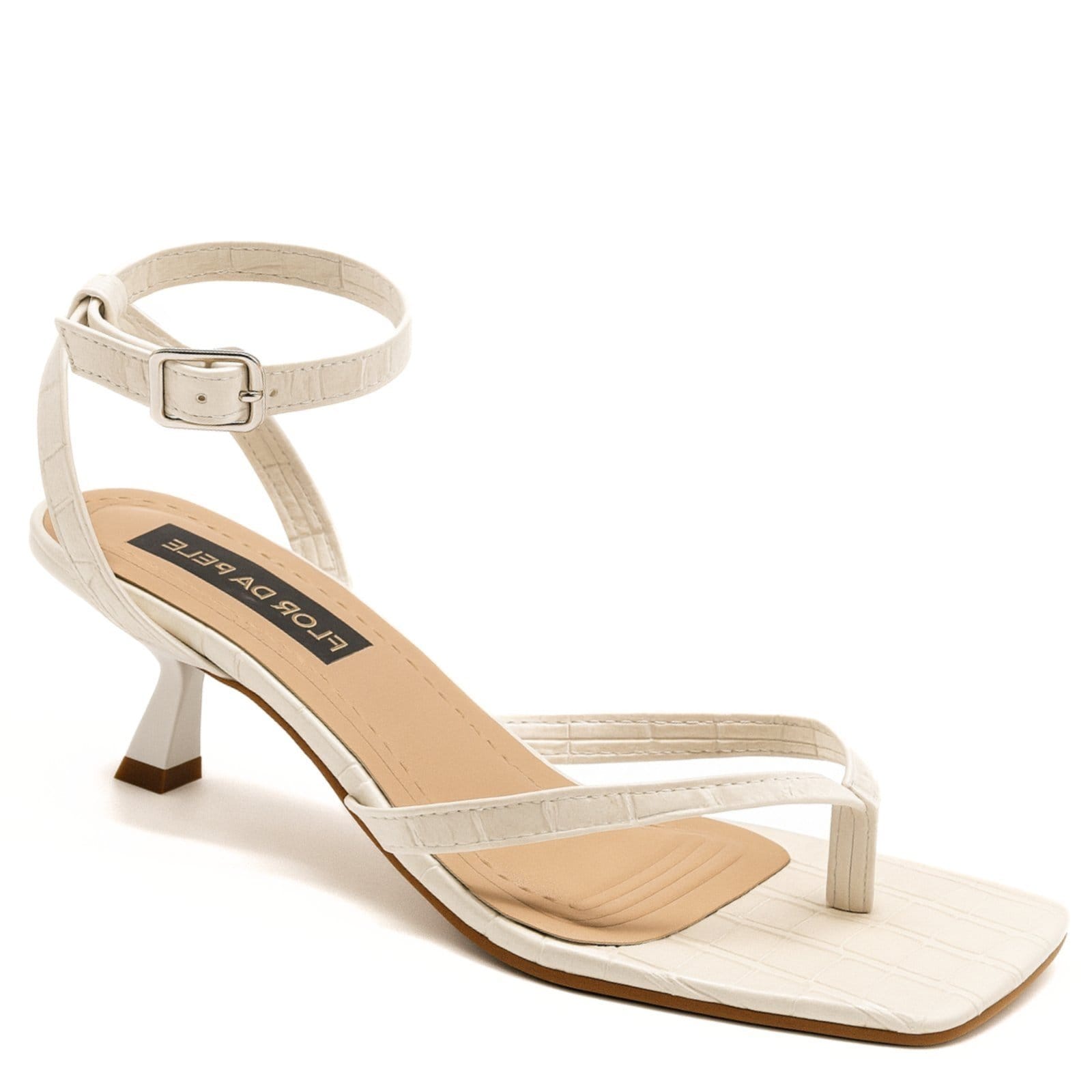 Sandáilia Feminina De Dedo Salto Baixo Fino 5412 Croco Off White