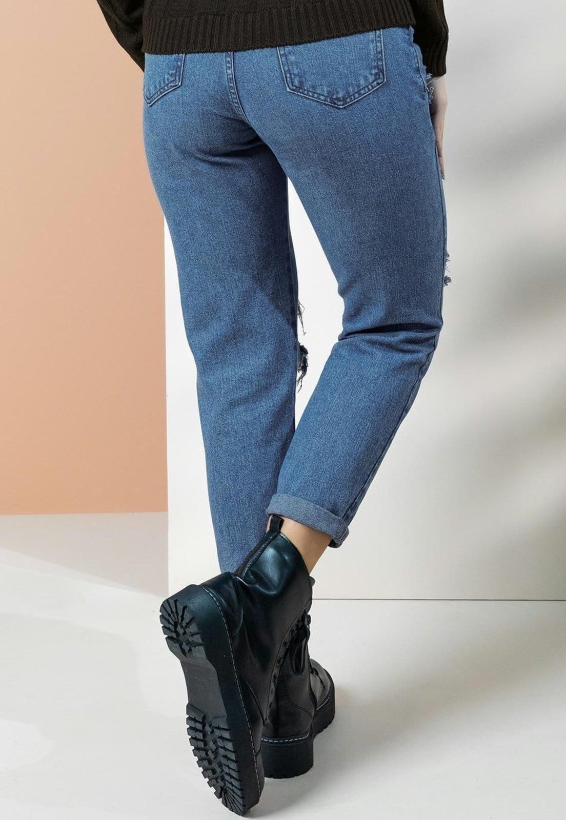 Vista 2 Calça Com Rasgados E Bolsos Quintess azul