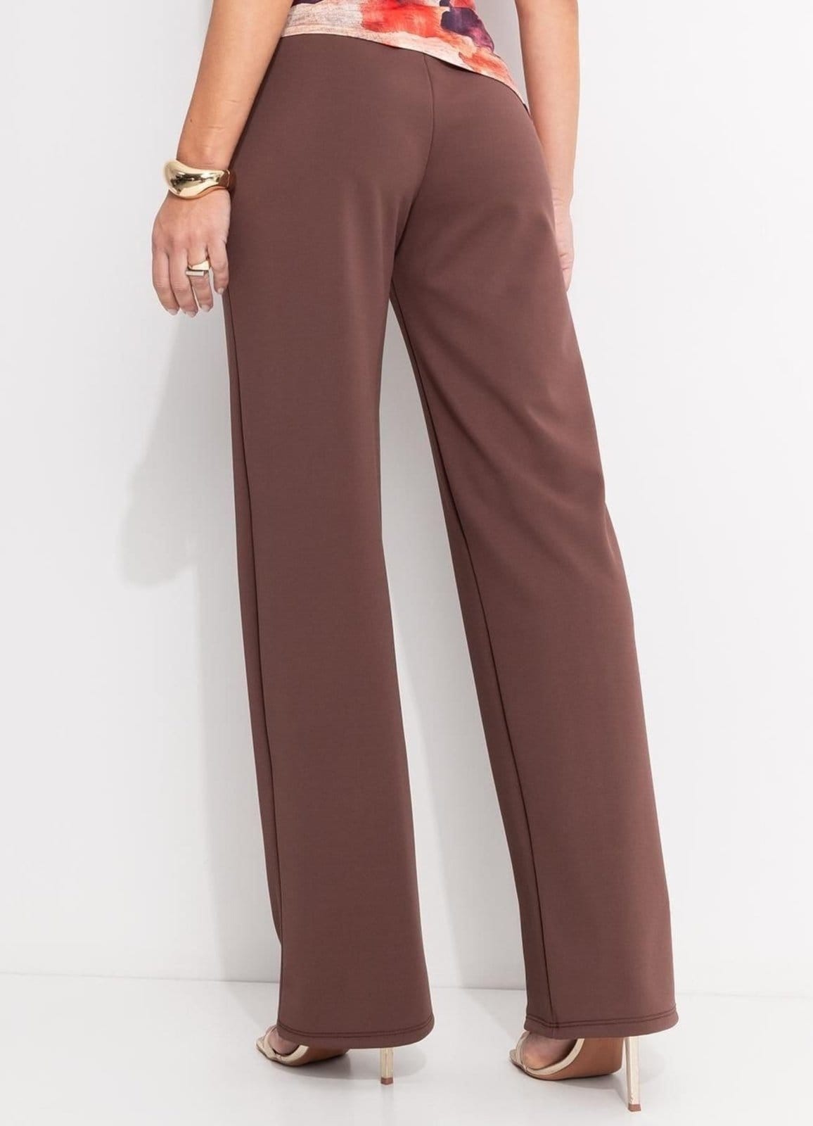 Vista 2 Calça Em Malha Ponto Roma Sarjado Quintess marrom