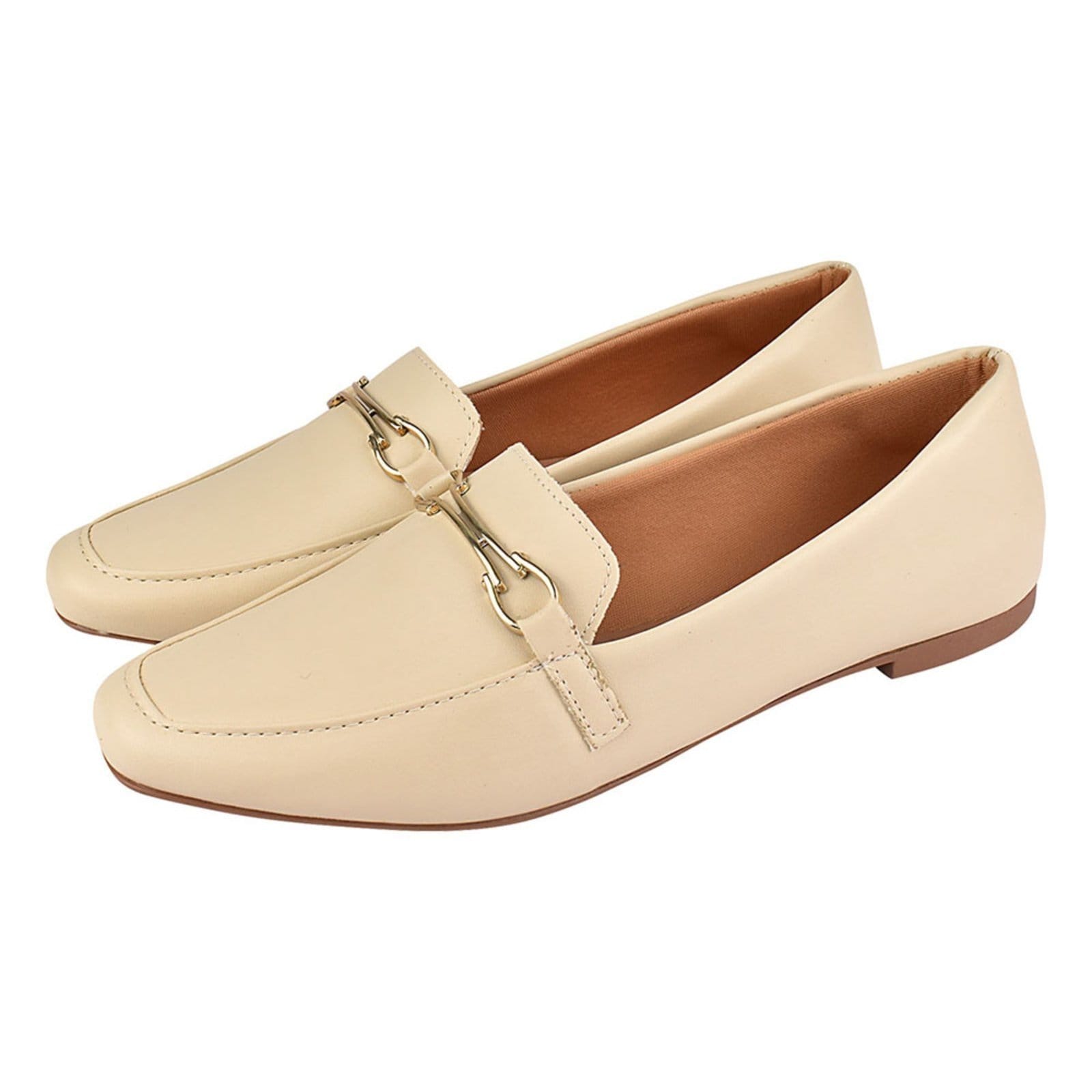 Sapato Feminino Mocassim CM Calçados Bico Quadrado Confort Sapatilha Off White