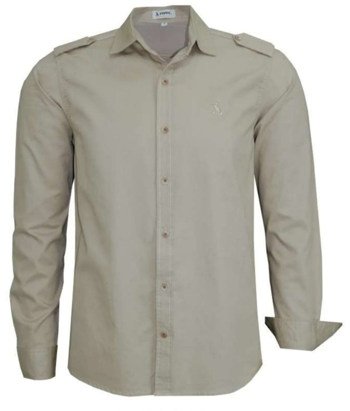 Camisa Estilo Militar Amil Comfort Pewter Com Lapela nos Ombros M/Longa Lançamento Luxo Bege - 2