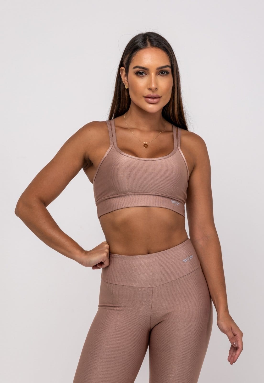 Vista principal Top Suplex Canelado Brilho Decote e Tiras Salvatore Fashion Salvatore Fashion marrom