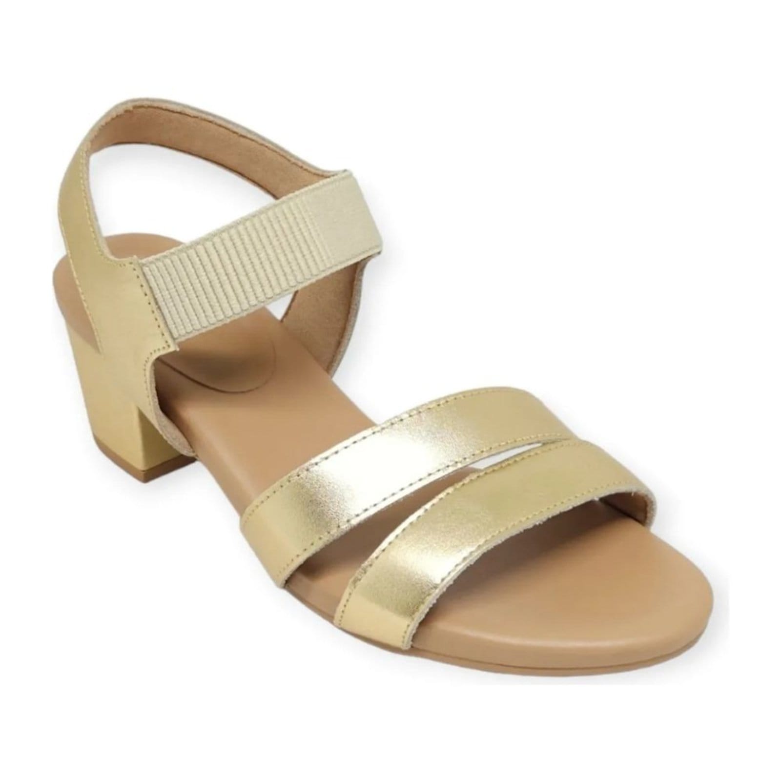 Vista 2 Sandália Feminina Salto Bloco Couro Ouro Light Usaflex Y8209 Usaflex dourado