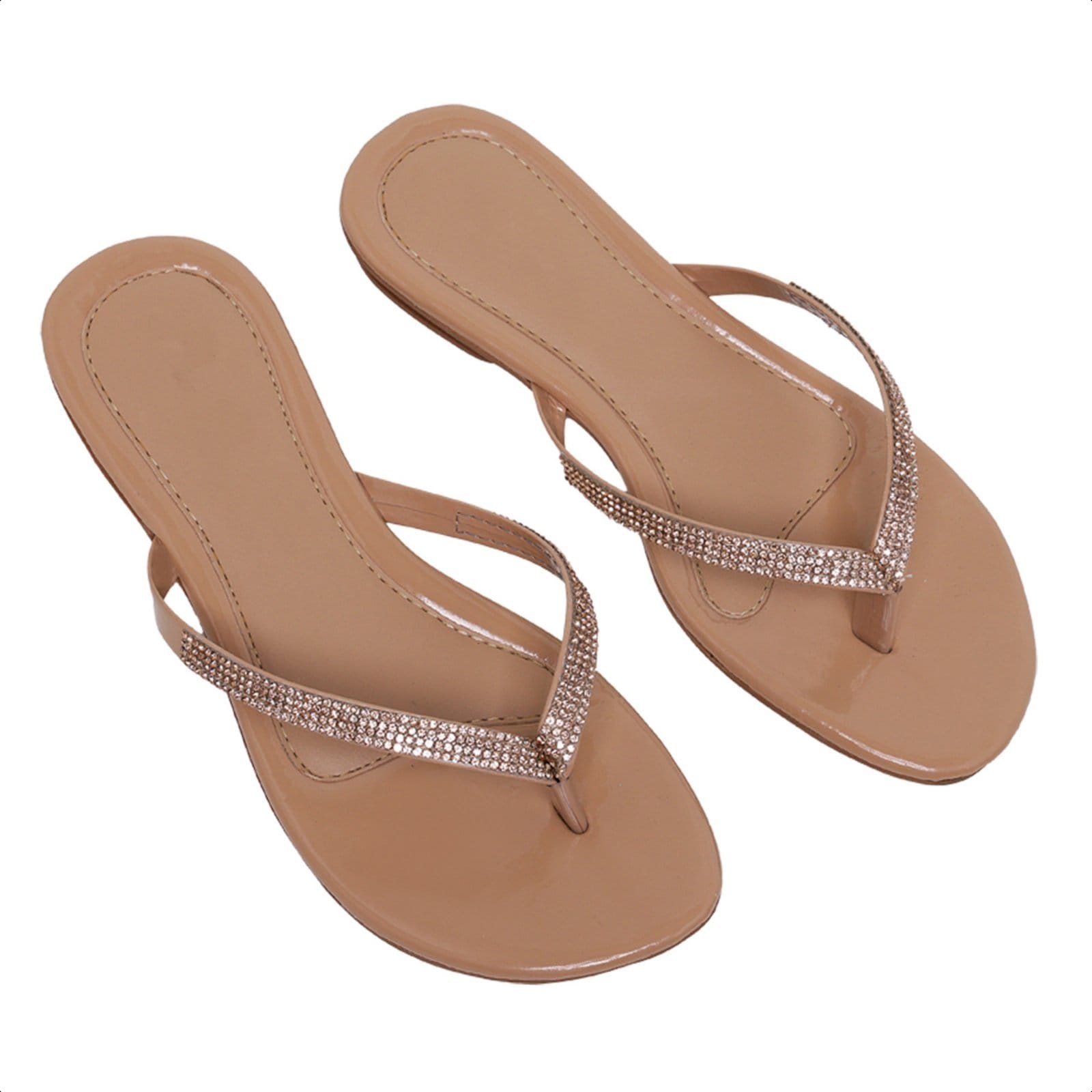 Vista 2 Chinela Rasteirinha Feminina Confortável Salto Baixo Nude Com Strass ao 43 Carmelo Shoes Baixa Festa Casual CARMELO SHOES bege/nude nude
