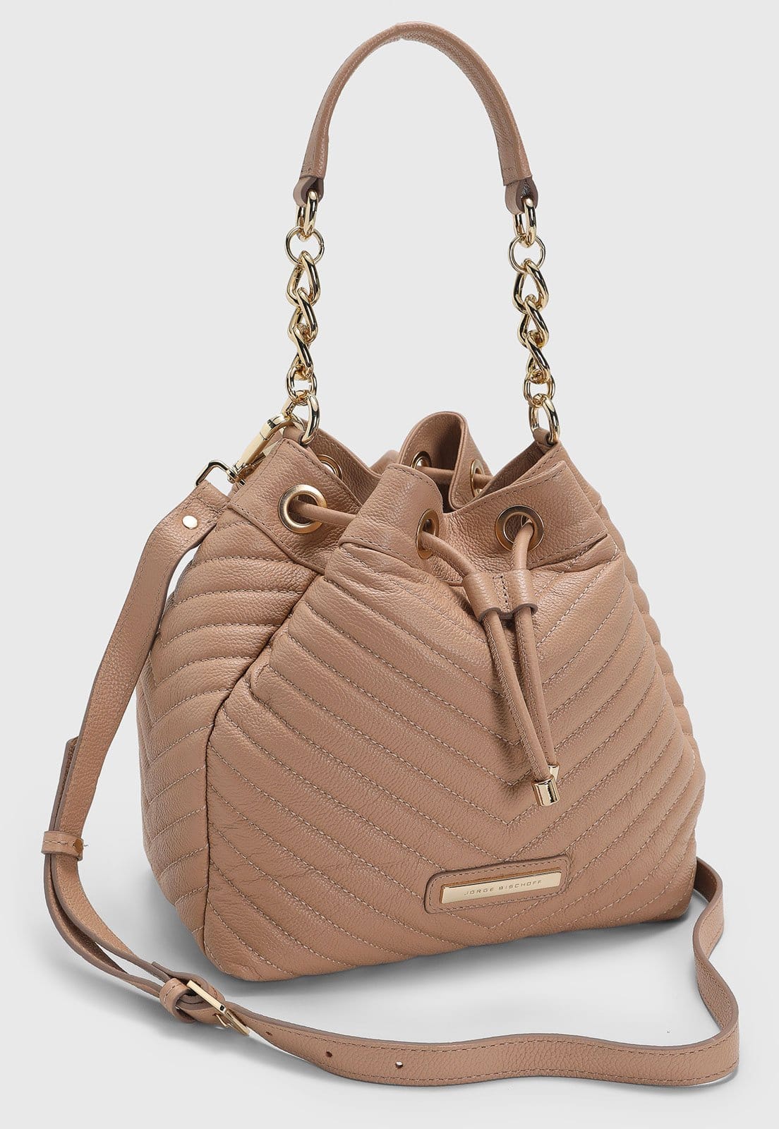 Vista 2 Bolsa Bucket Feminina Jorge Bischoff Chevron Jorge Bischoff nude