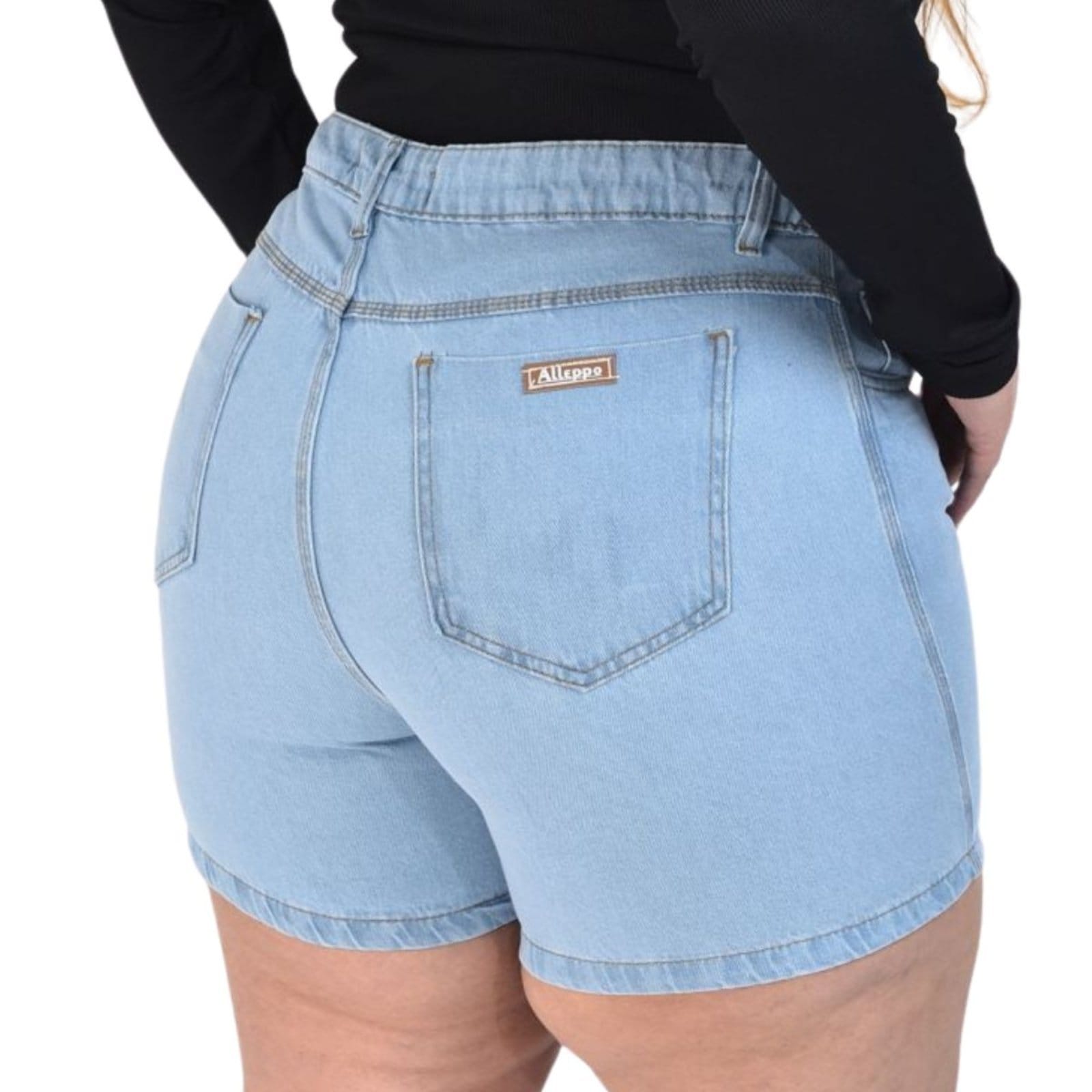 Vista 2 Bermuda Clara Plus Size Meia Coxa Jeans Loka azul