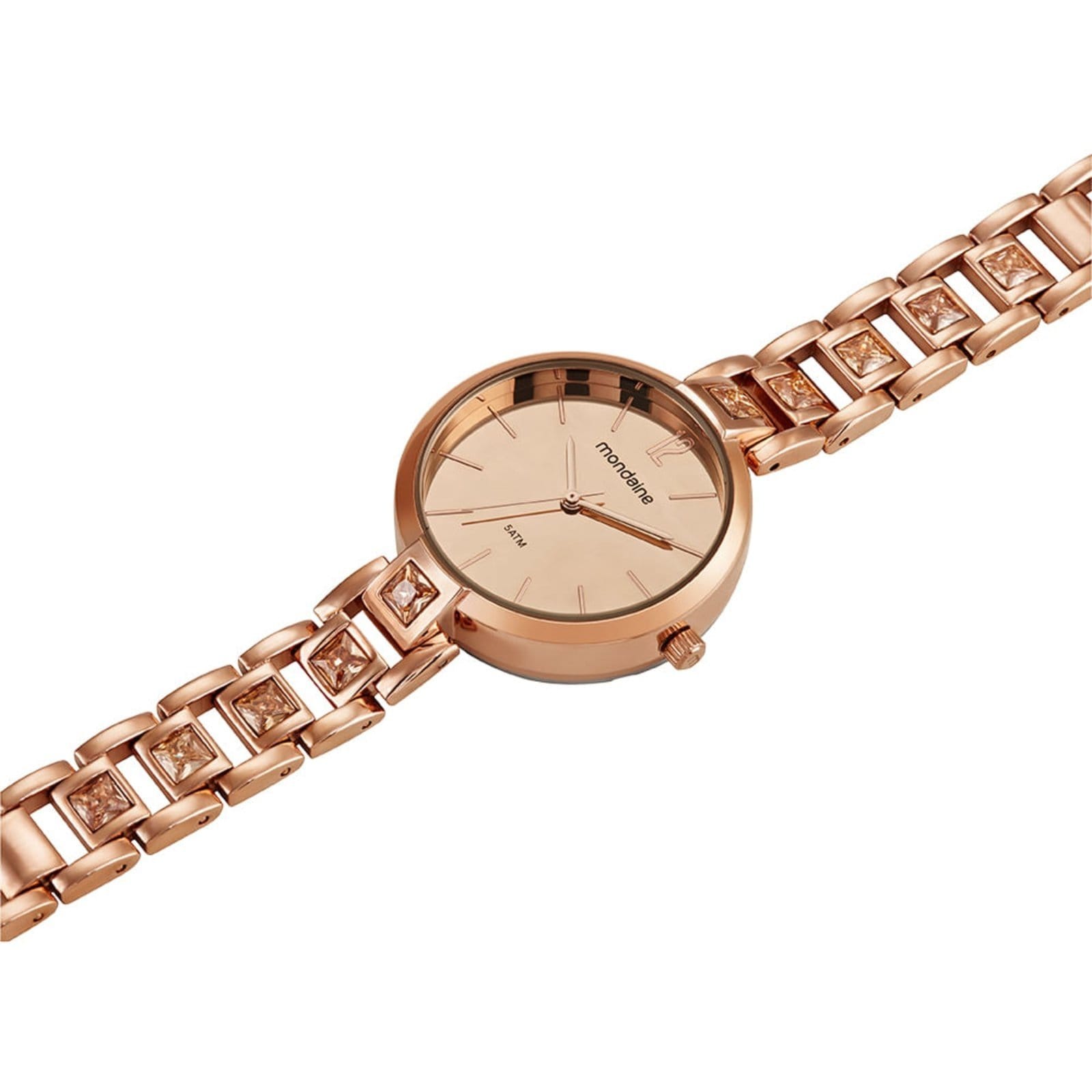 Vista 2 Relógio Feminino Espelhado Cristais Rosé Mondaine rosa rosé