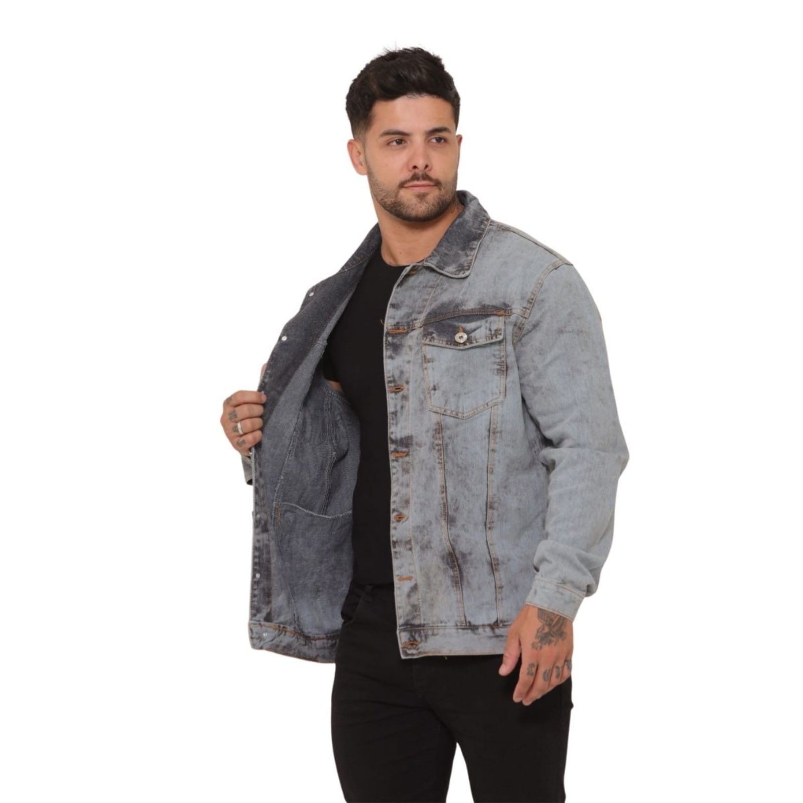 Vista 2 Jaqueta Moda Masculina Manchada Marley Jeans Loka cinza/grafite