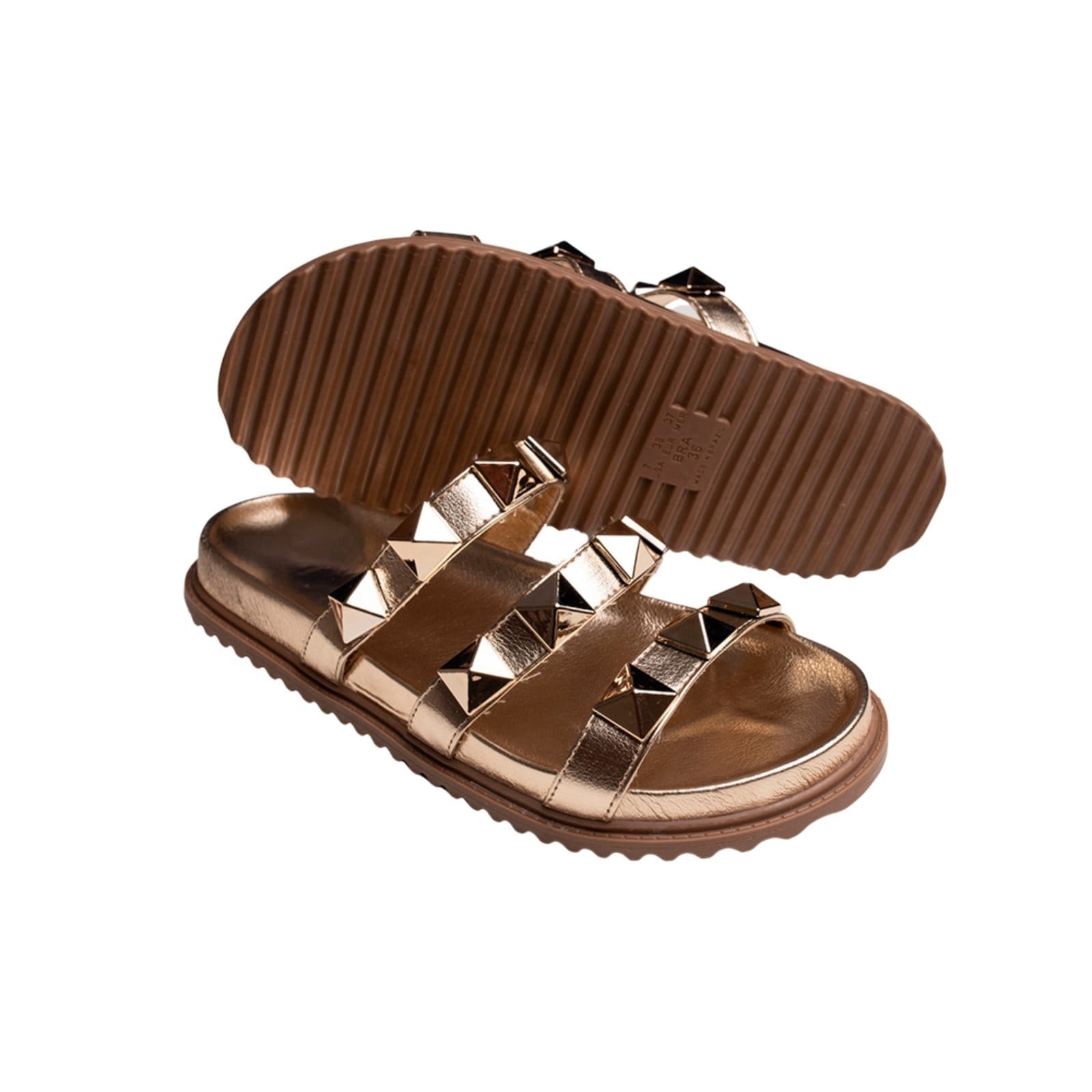 Vista 2 Sandalia Papete Rasteira Flat Feminina Ouro Light Piramide TELLINI STORE dourado