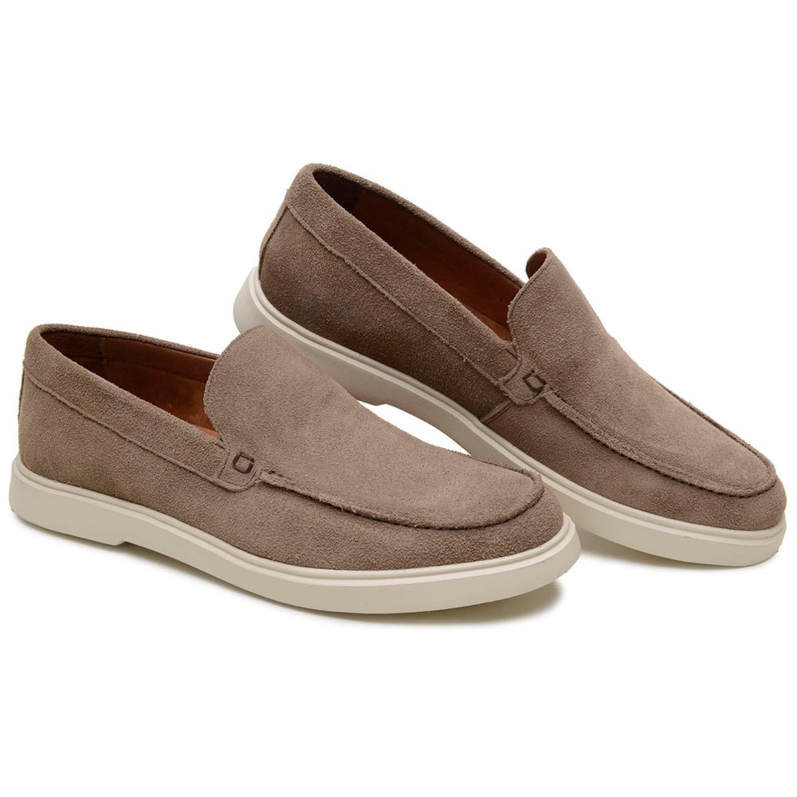 Sapato Masculino Casual Anna Andrade Dockside Camurça Slip On Couro Leve Confortável Areia