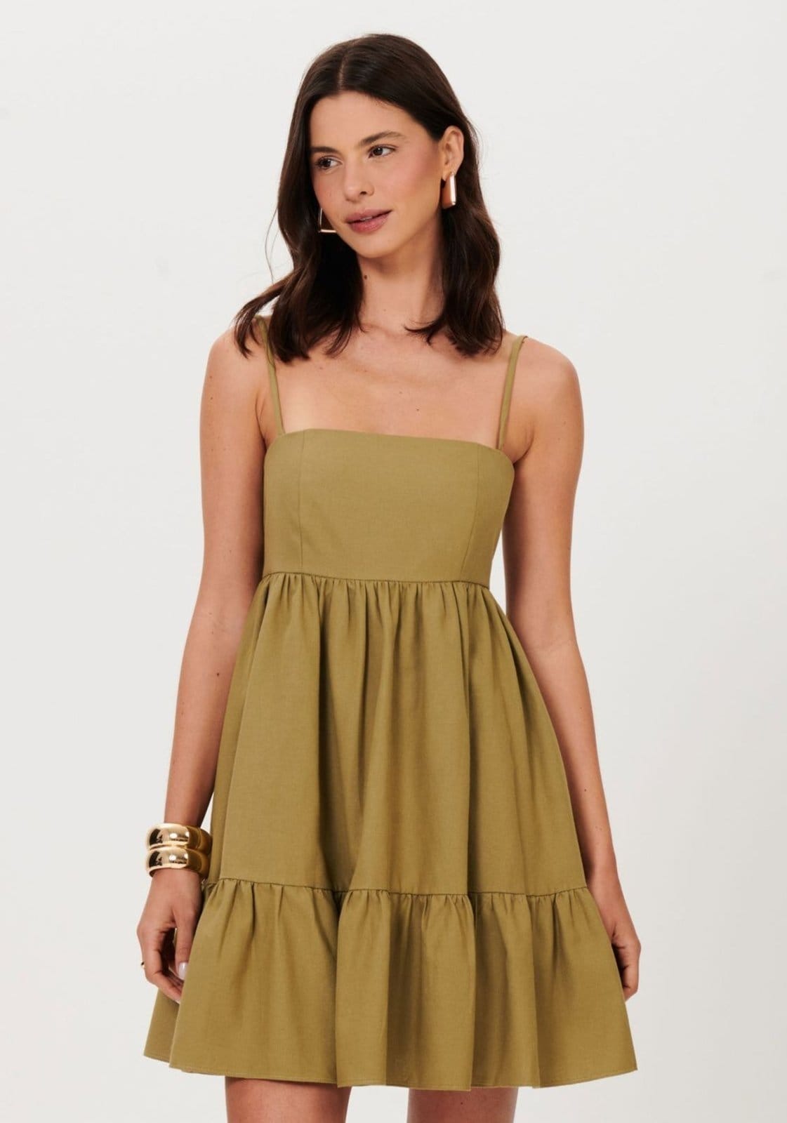 Vista 2 Vestido Curto De Alças Decote Reto Lança Perfume verde