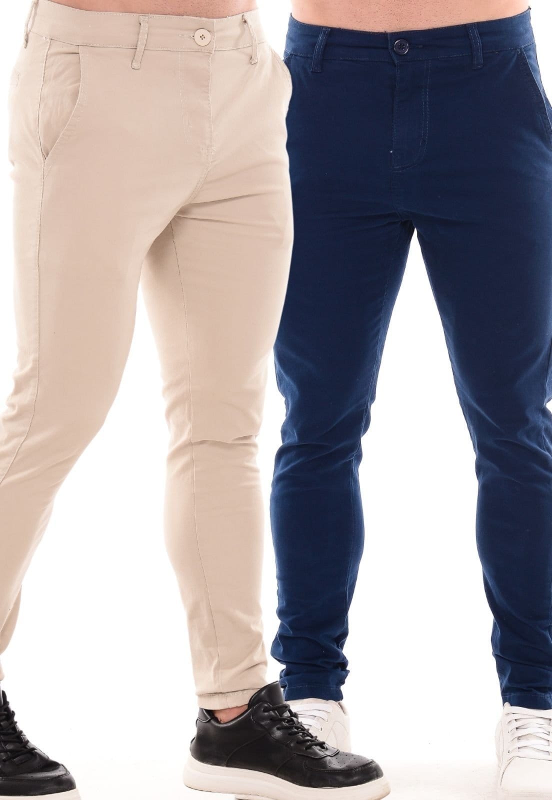 Kit 2 Calças Sarja Masculina Mys Jeans Confortável e Estilosa e Bege