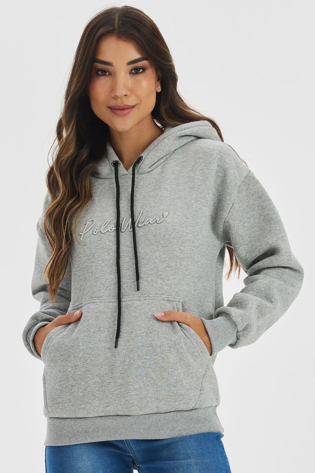 Blusa Feminina Moletom Logo Bordado Polo Wear Mescla Médio