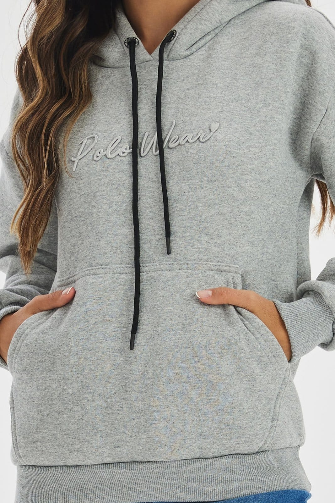 Vista 2 Blusa Feminina Moletom Logo Bordado Polo Wear Mescla Médio Polo Wear cinza