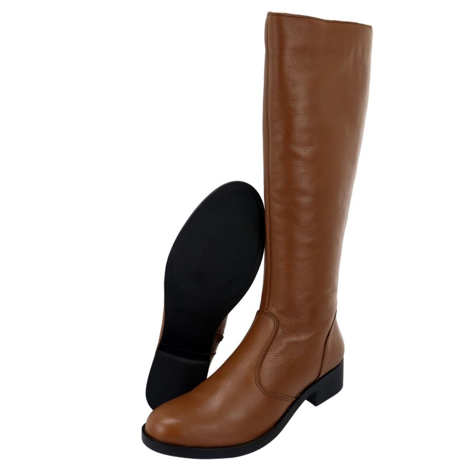 Vista 2 Bota Montaria em Couro Feminina Cano Longo Lisa Conhaque TELLINI STORE caramelo